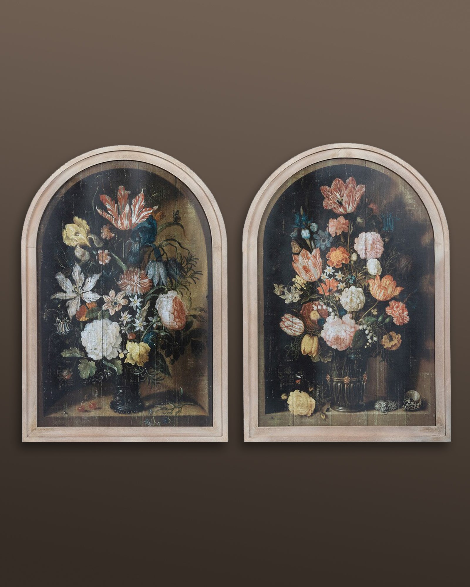 Arched Dark Floral Flower Vase Wall Art Set