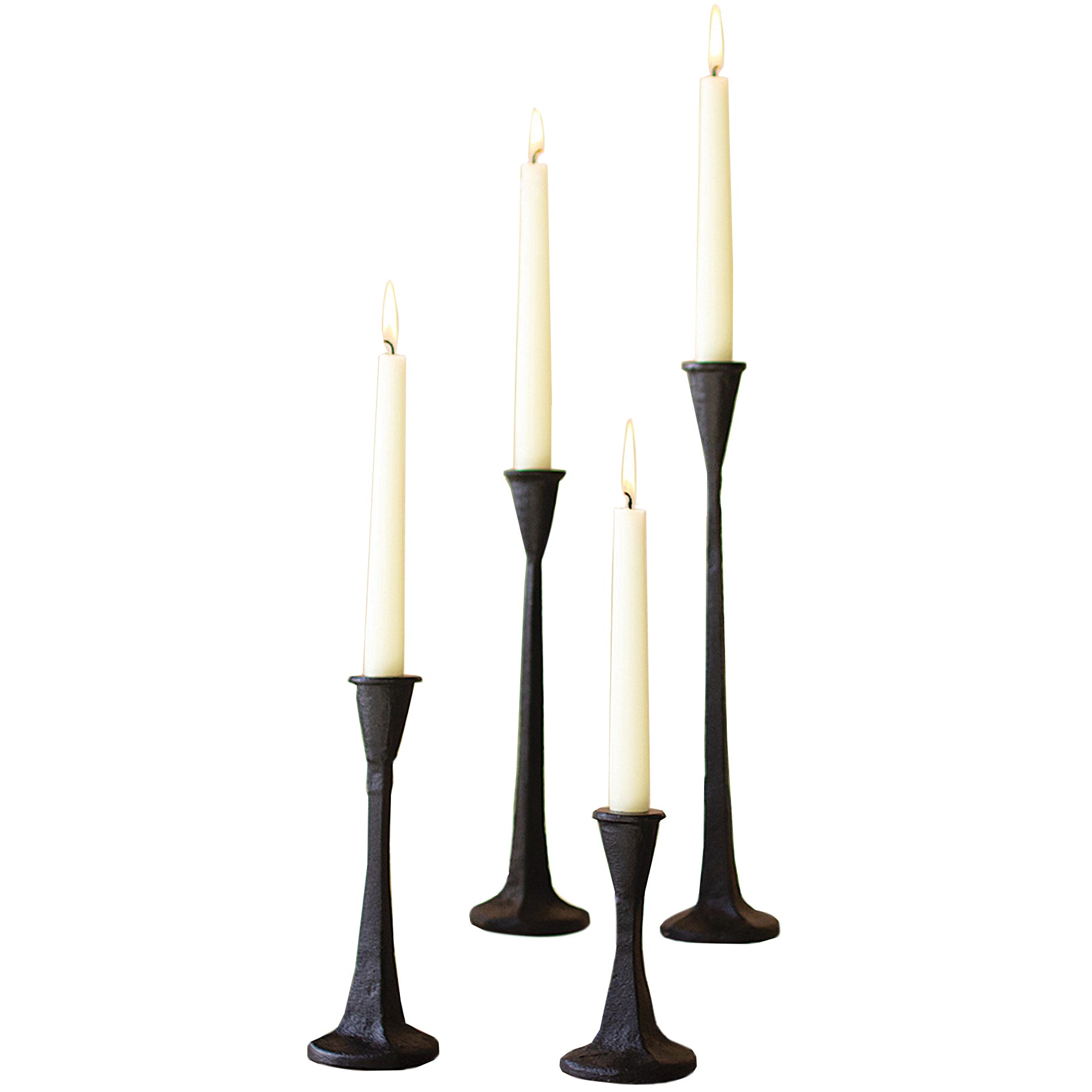Rustic Cast Iron Taper Candle Holders - Set of 4
