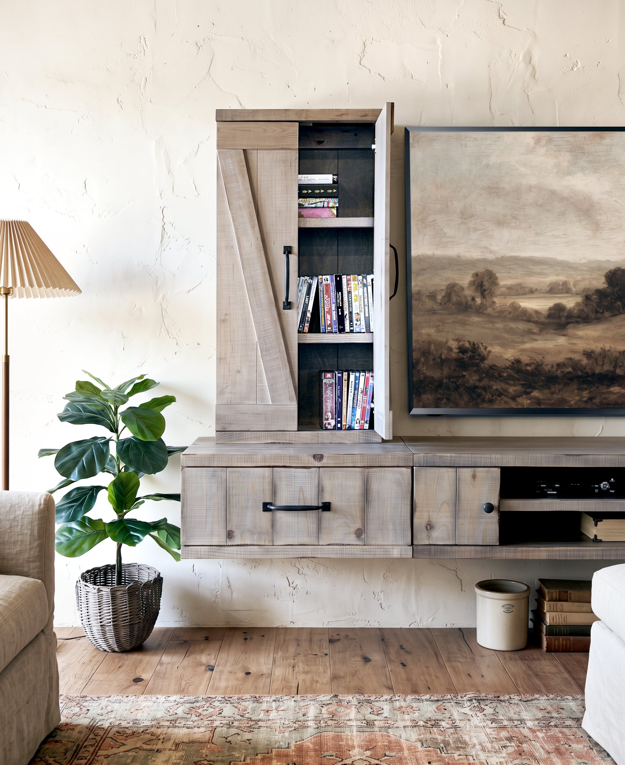 Floating Bookshelf Set - Rustic Wood Wall Mount Storage Bookcases - Farmhouse - Lakewood Gray