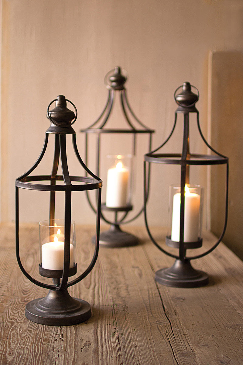 Rustic Metal Candle Lanterns - Set Of 3