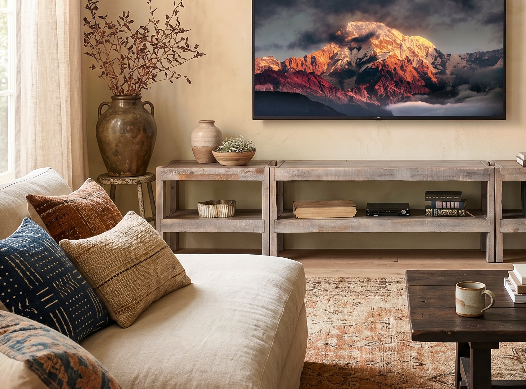 Large Rustic Wood TV Stand Console - presEARTH - Lakewood Gray