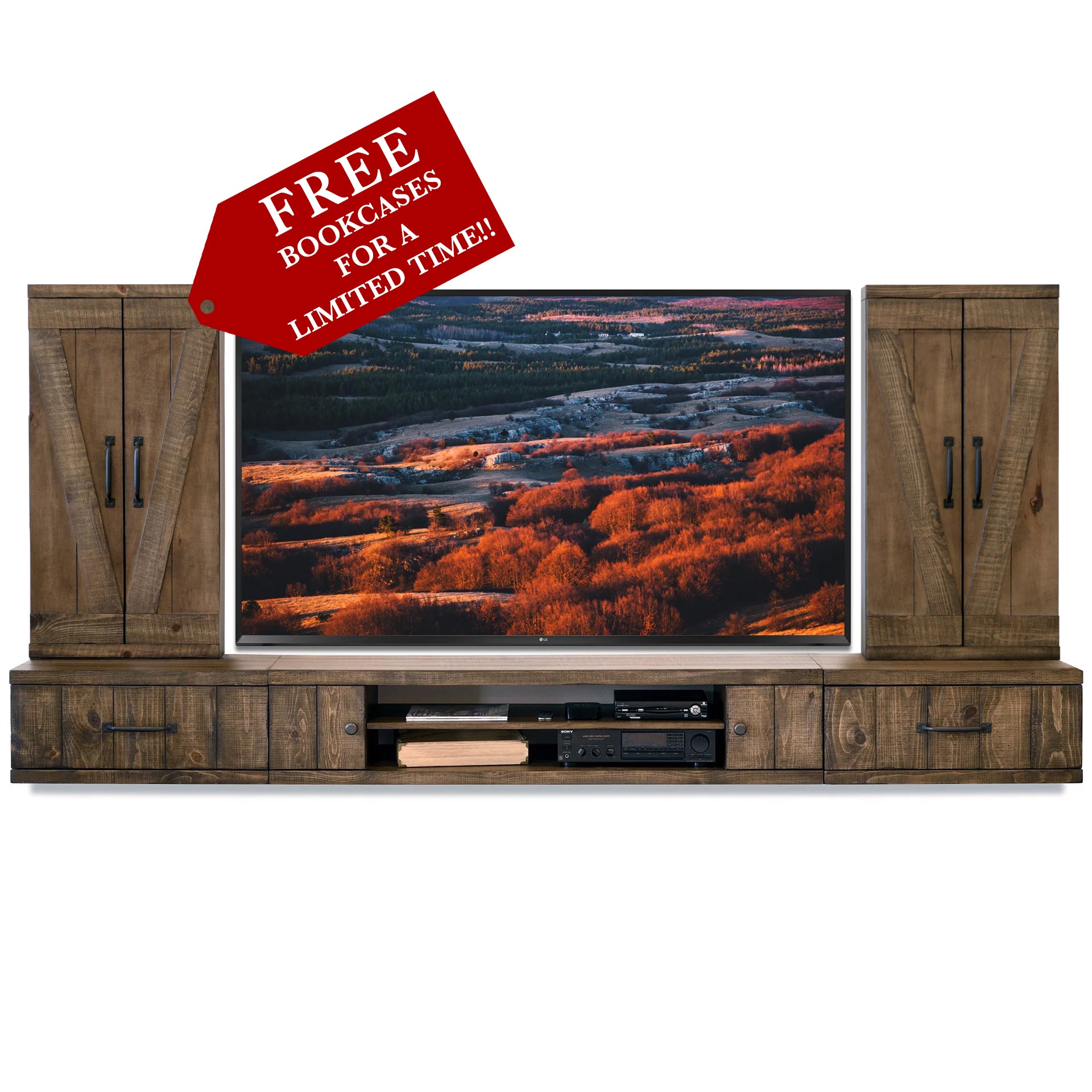 Rustic Farmhouse Barn Door Floating TV Stand Entertainment Center Console - Spice