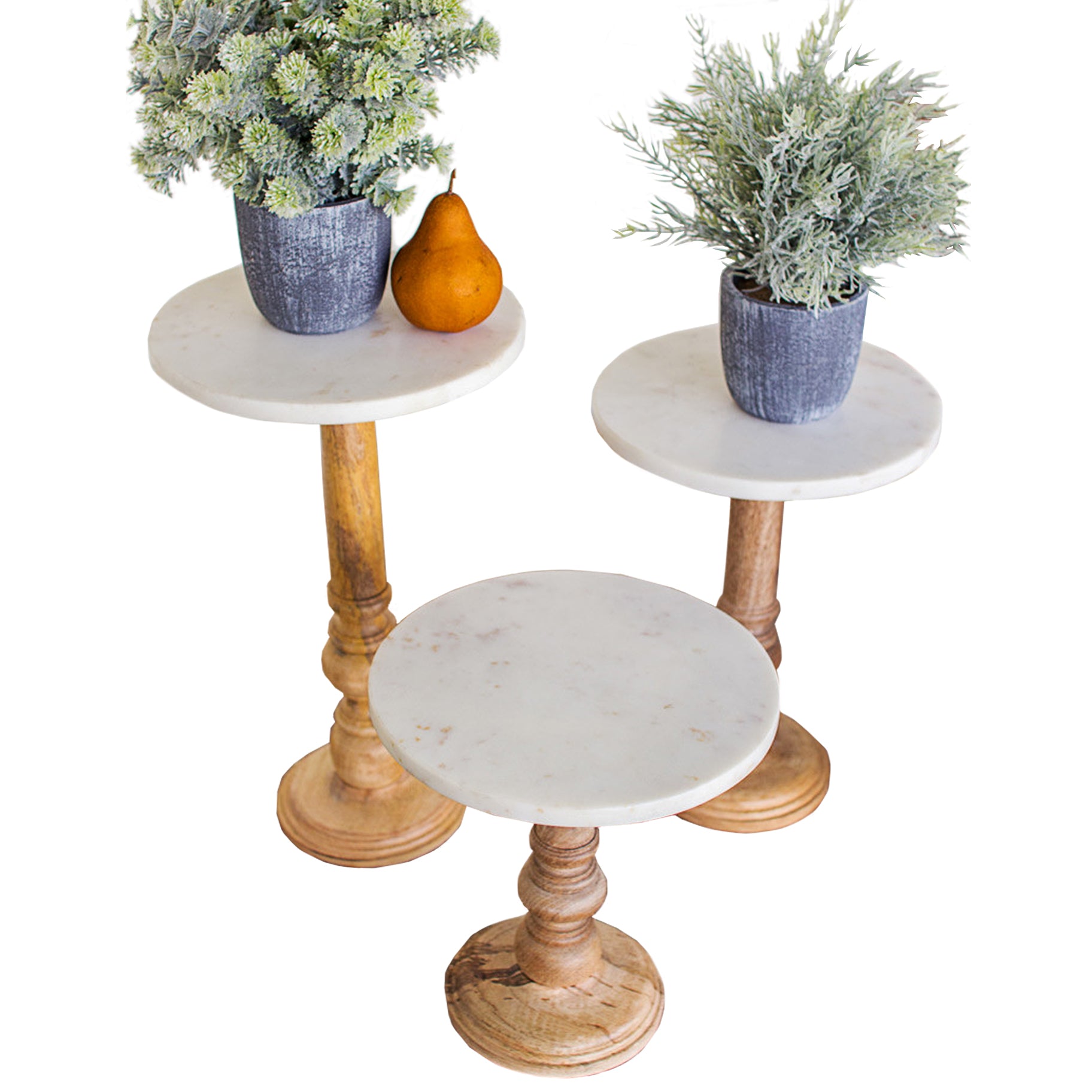 Rustic Wood & Marble Display Stands - Set of 3