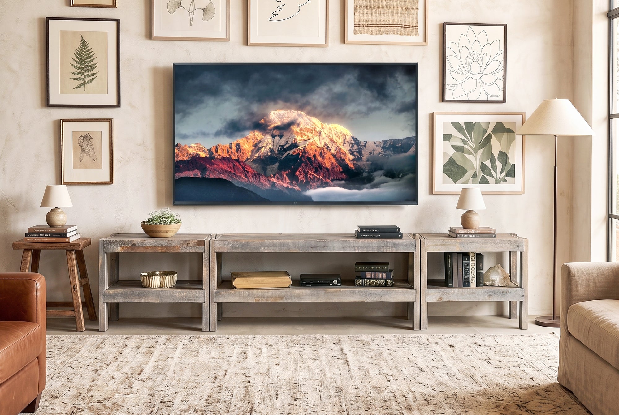 Large Rustic Wood TV Stand Console - presEARTH - Lakewood Gray