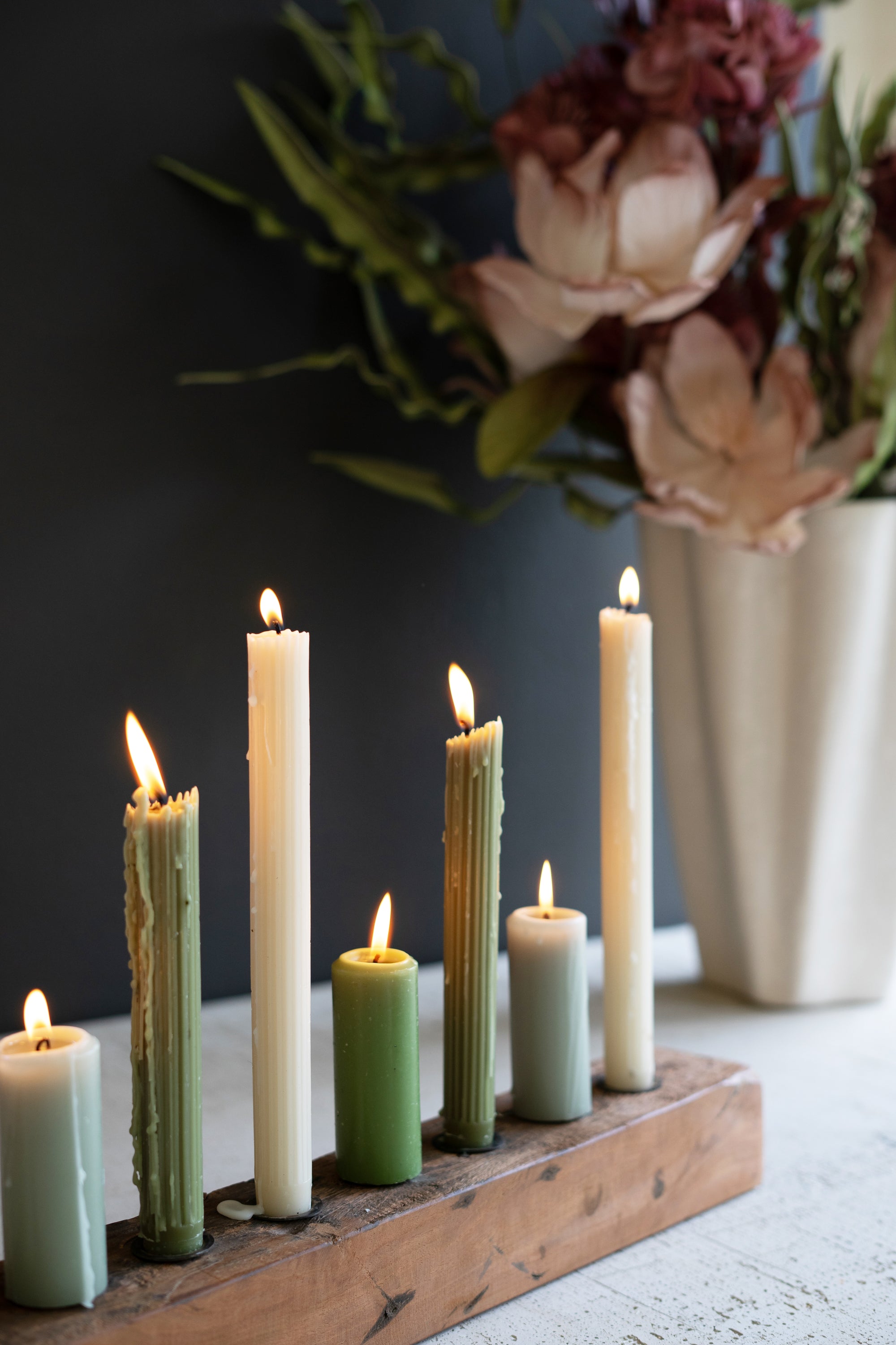 Rustic Wood Nine Taper Candle Holder Centerpiece