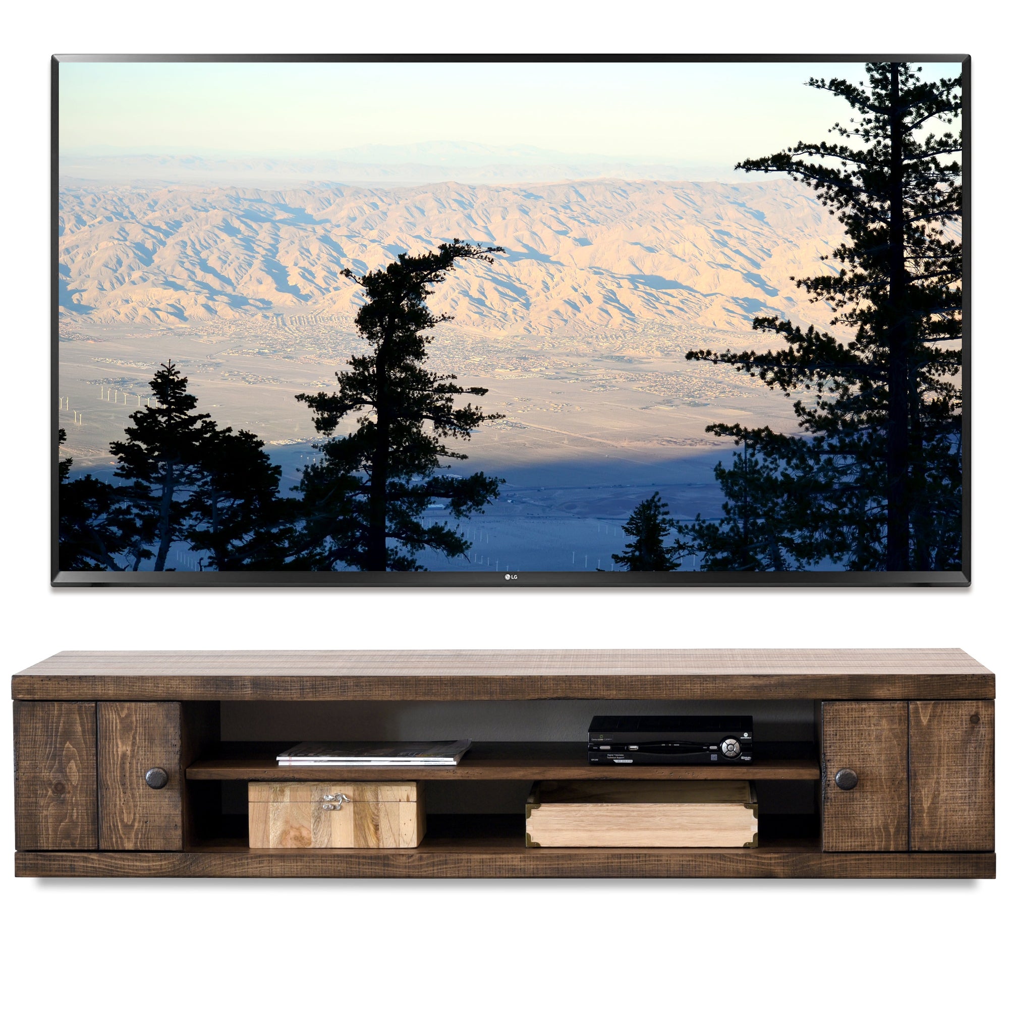 Rustic Barn Wood Style Floating TV Stand - Farmhouse - Spice - OB 50% OFF!