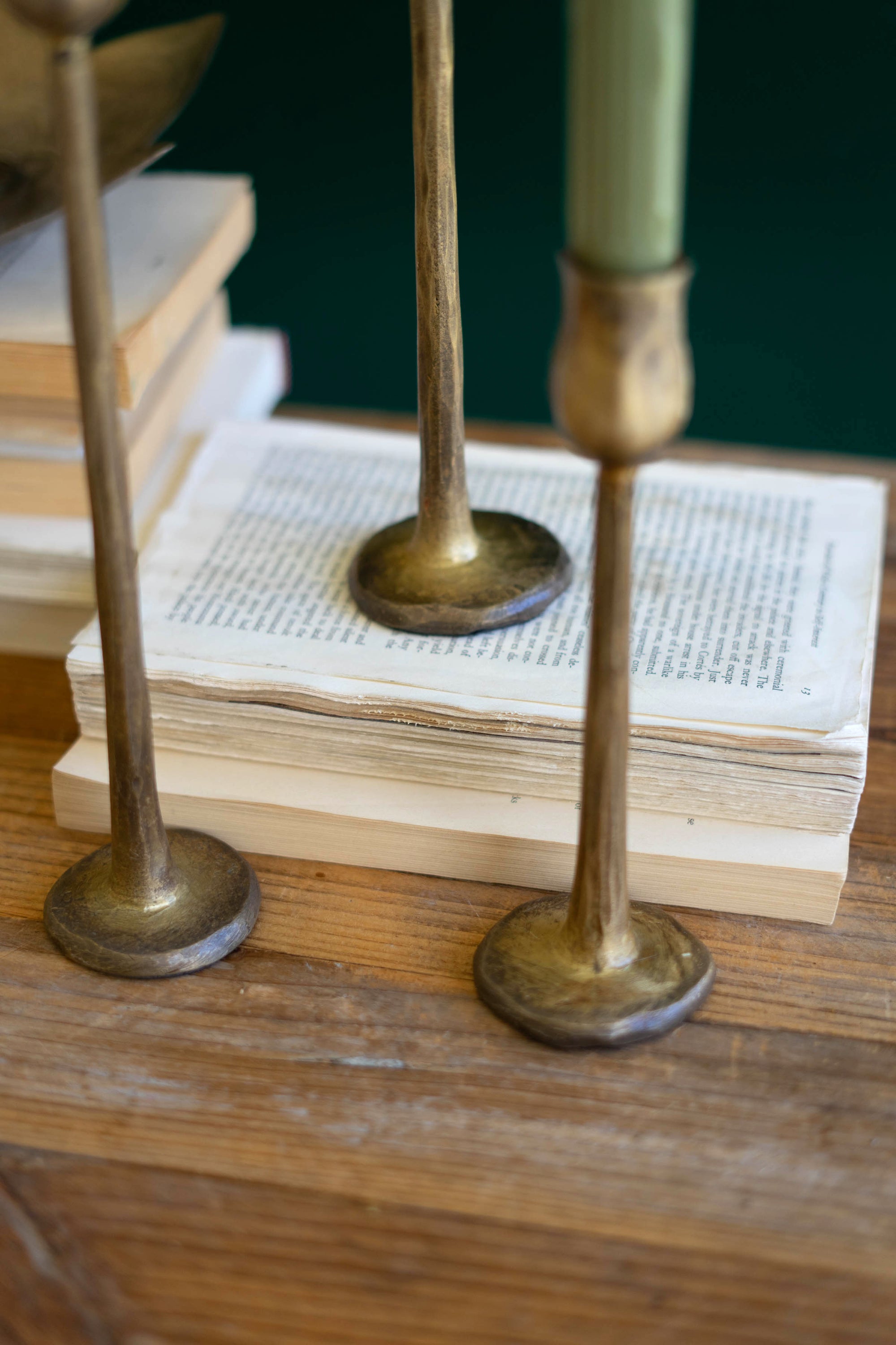 Set Of Three Metal Taper Candle Holders - Antique Brass