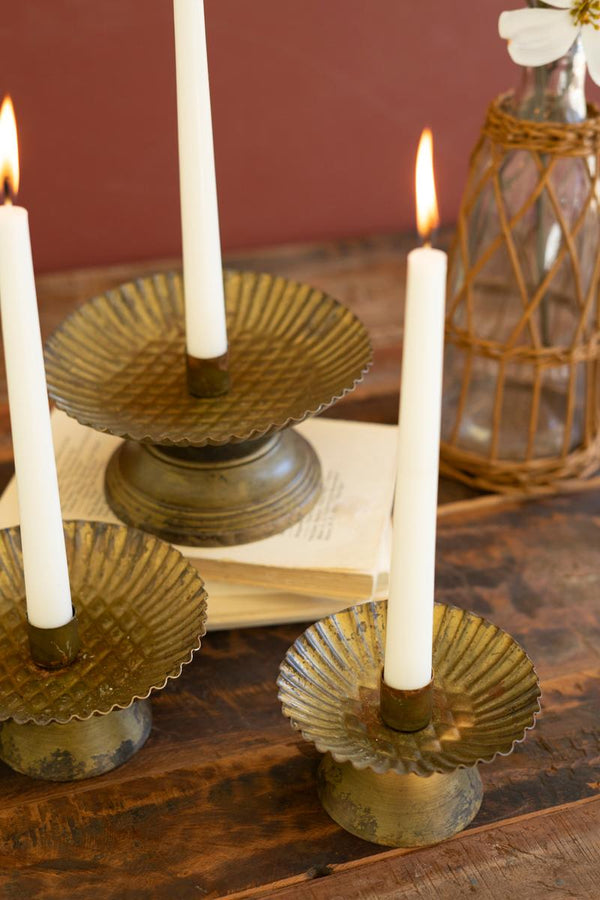 Set Of Three Taper Candle Holders With Fluted Bases - Antique Brass Go ...