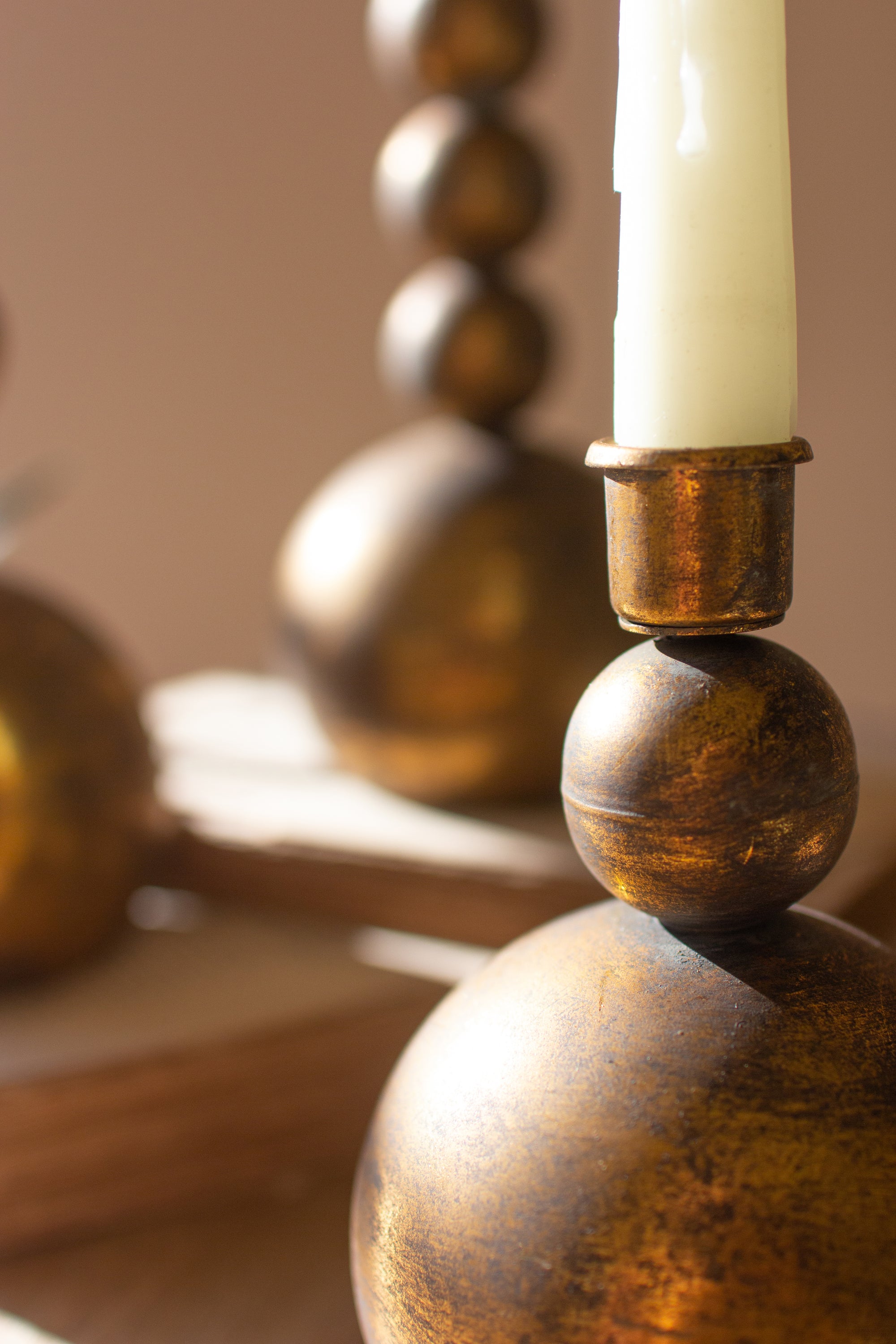 Set Of Three Antique Brass Taper Candle Holders