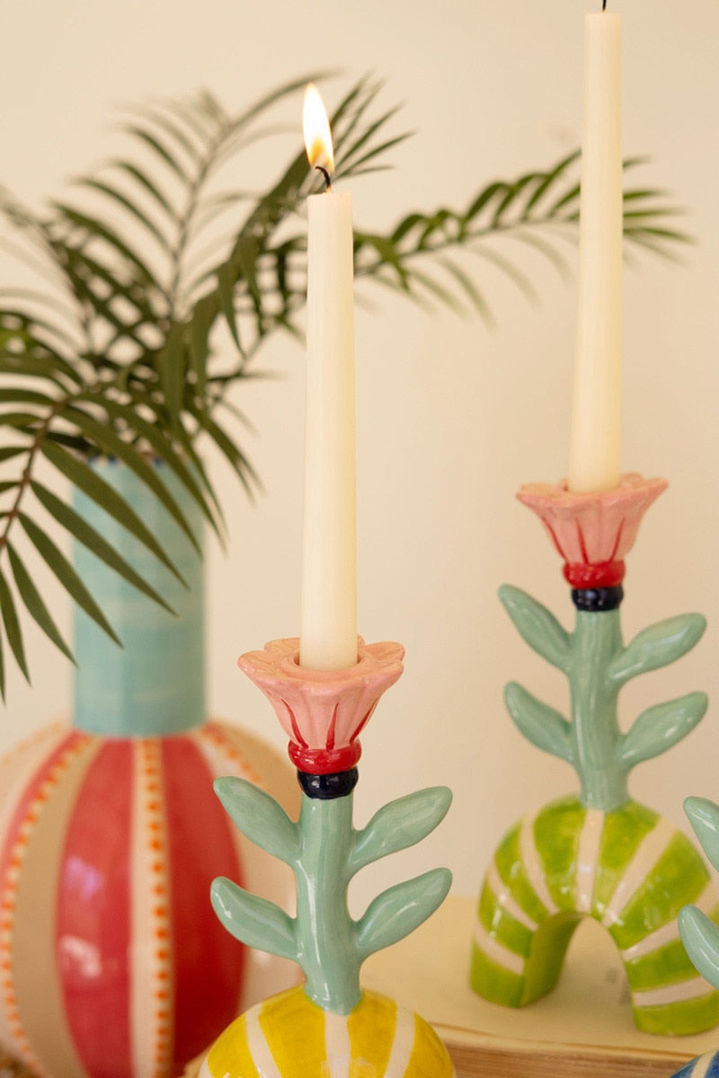 Set Of Three Ceramic Flower Taper Candle Holders - One Each