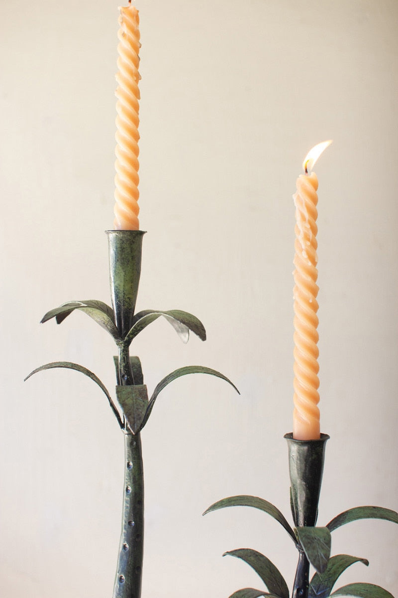 Set Of Three Iron Palms Taper Candle Holders - Patina