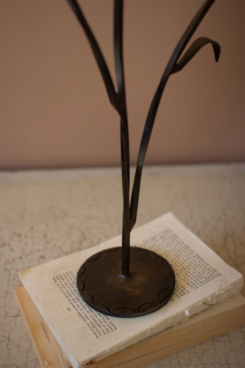 Set Of Two Forged-Iron Triple Taper Candelabras