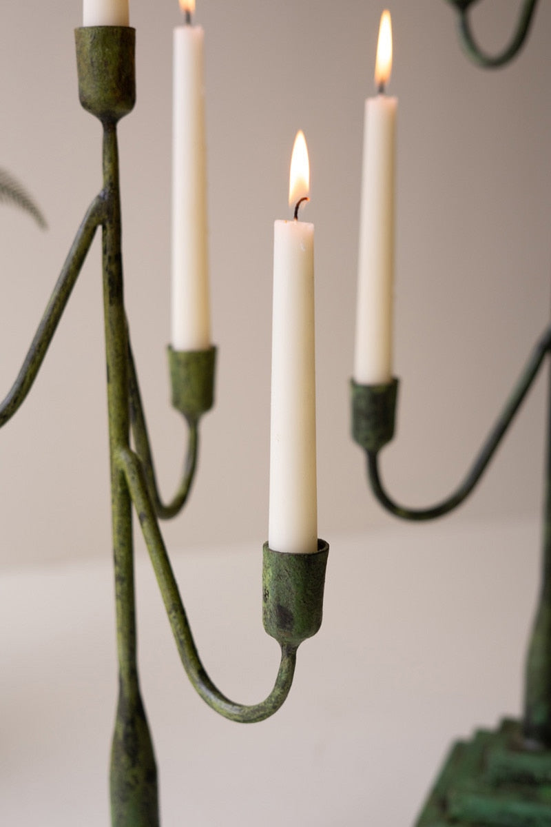 Set Of Two Taper Candelabras - Green Patina