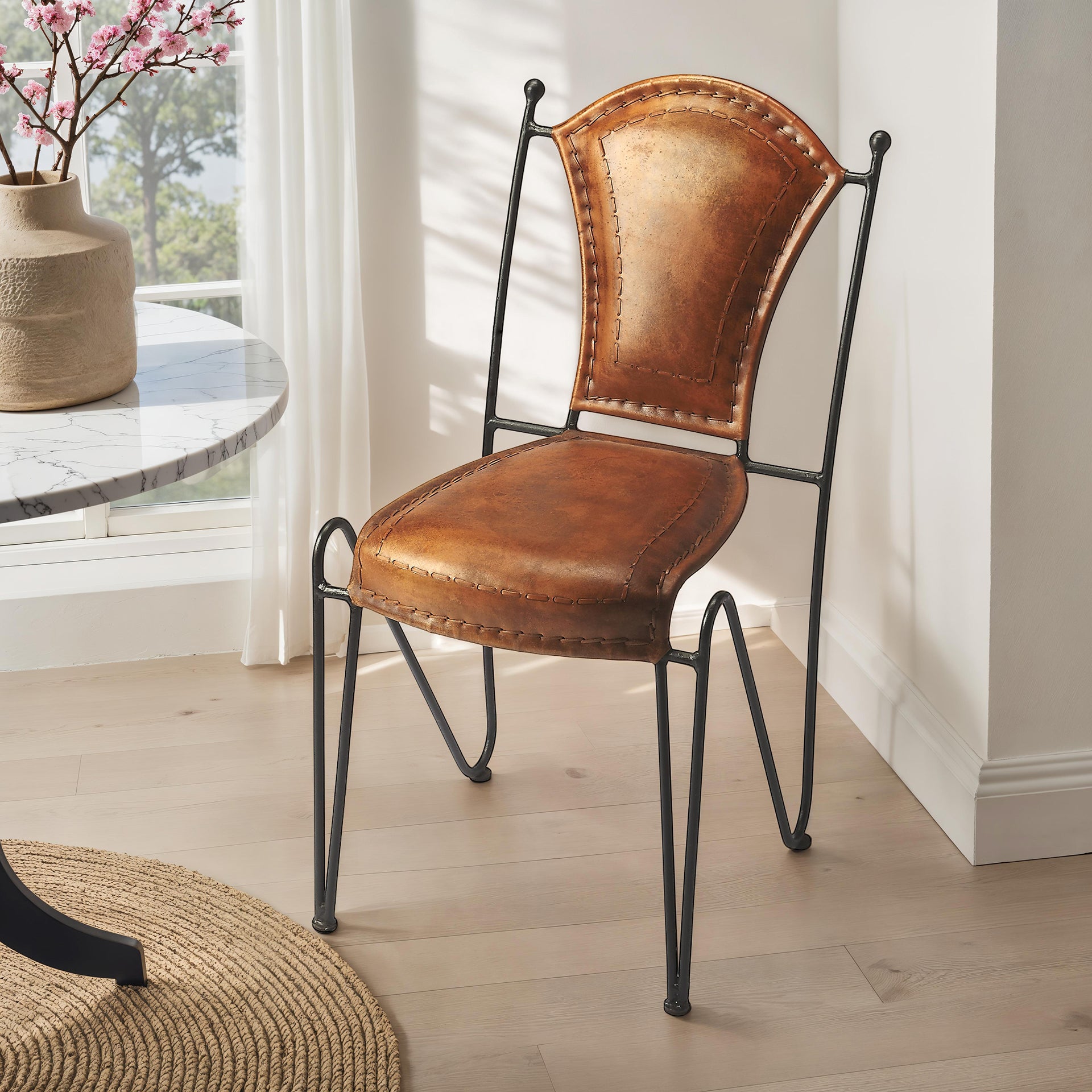 Southwestern Spanish Leather and Iron Dining Chair