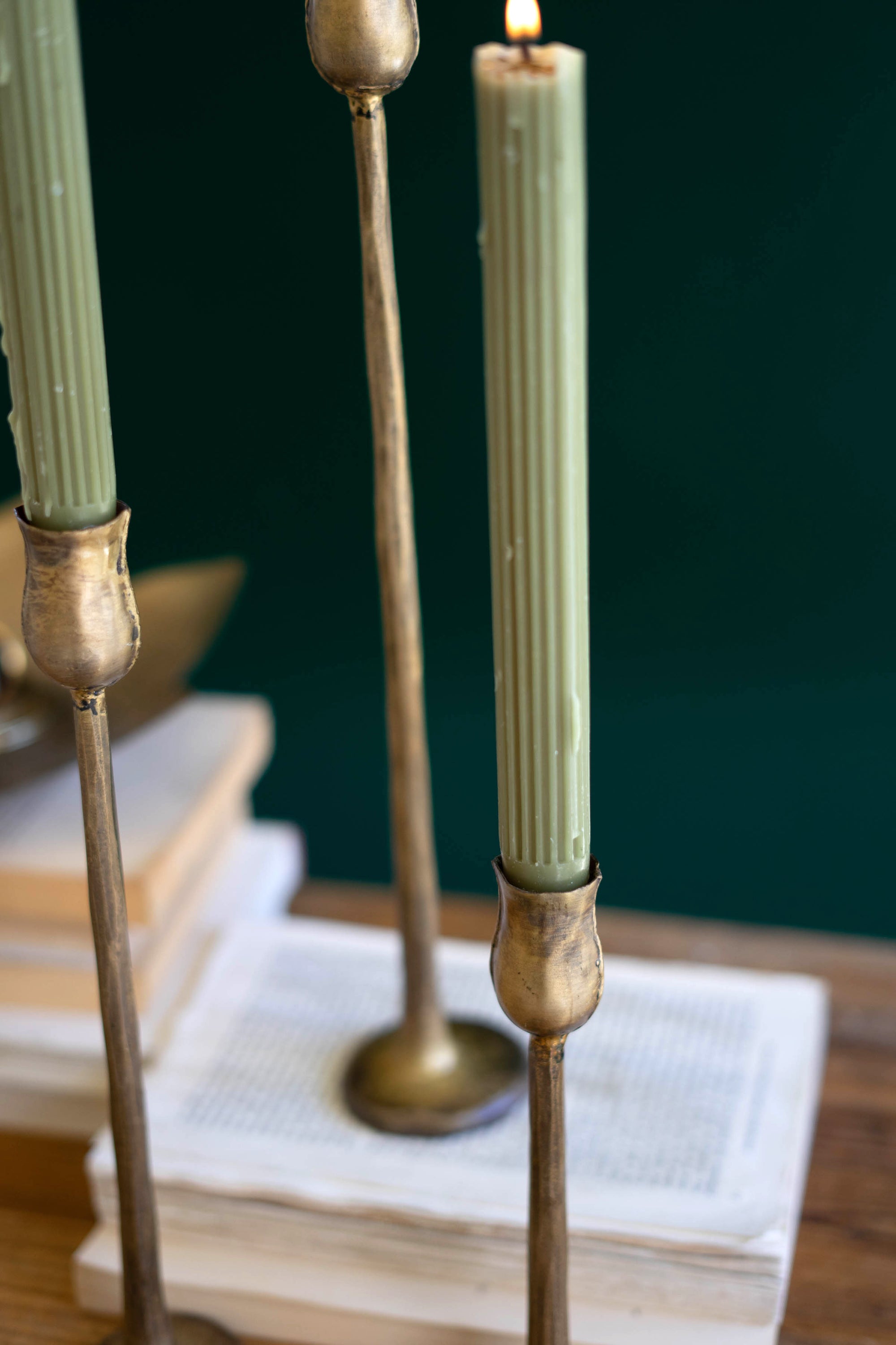 Set Of Three Metal Taper Candle Holders - Antique Brass