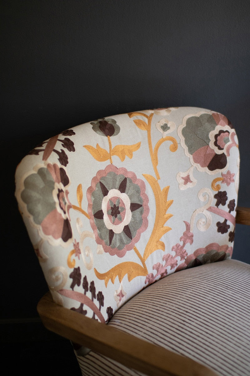Upholstered Arm Chair with Embroidered Back