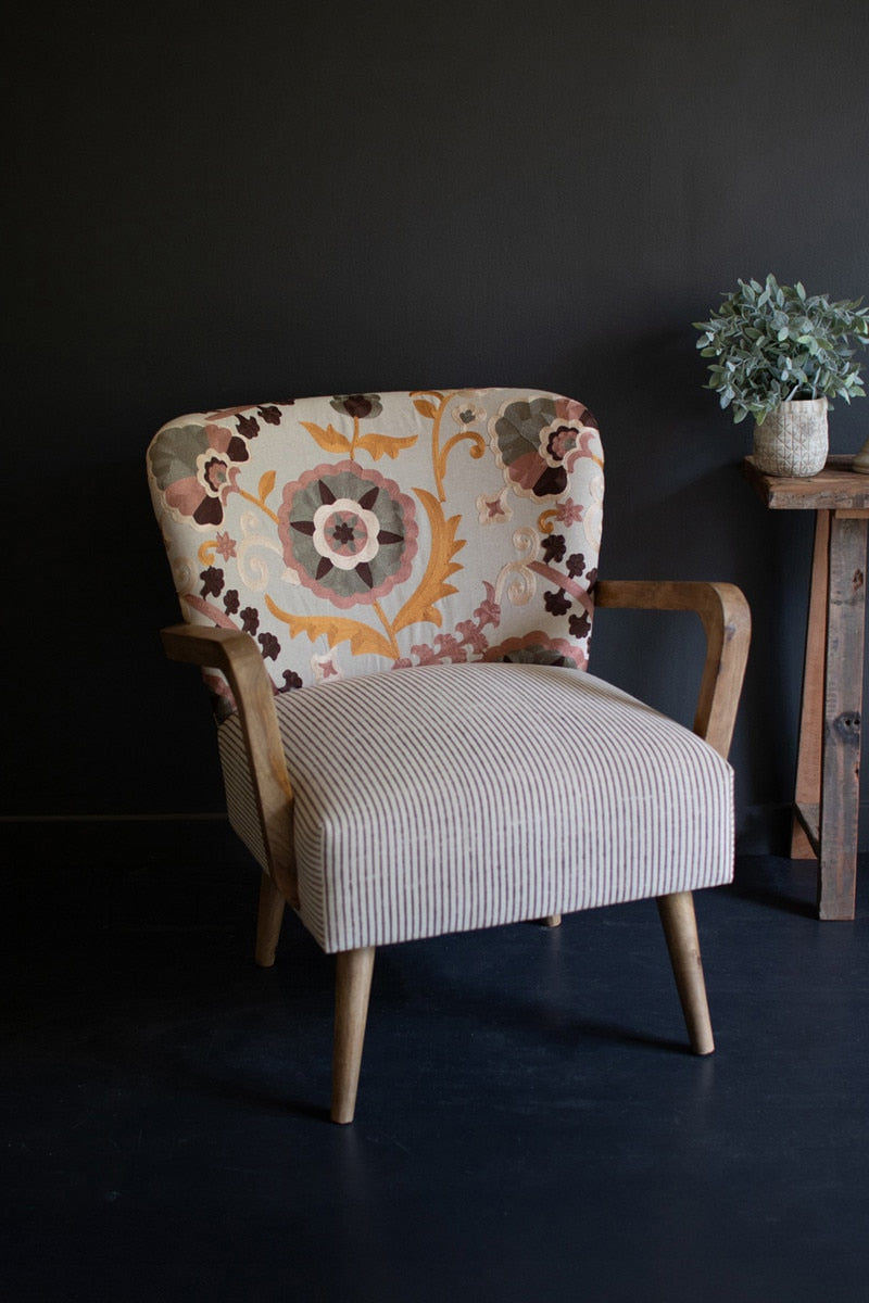 Upholstered Arm Chair with Embroidered Back