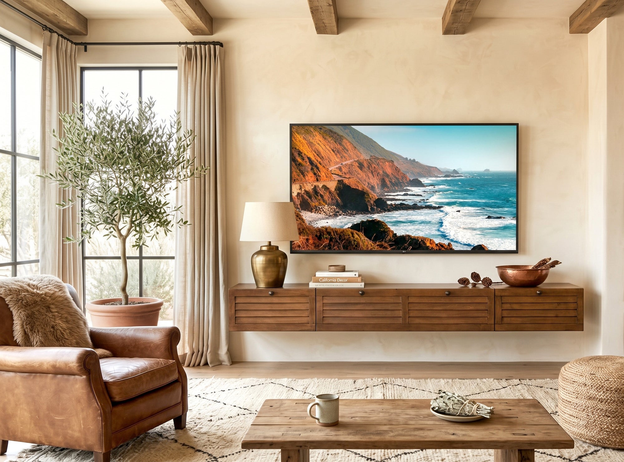 Modern Floating TV Stand Wall Mount Console - Treasure Bay - Spice