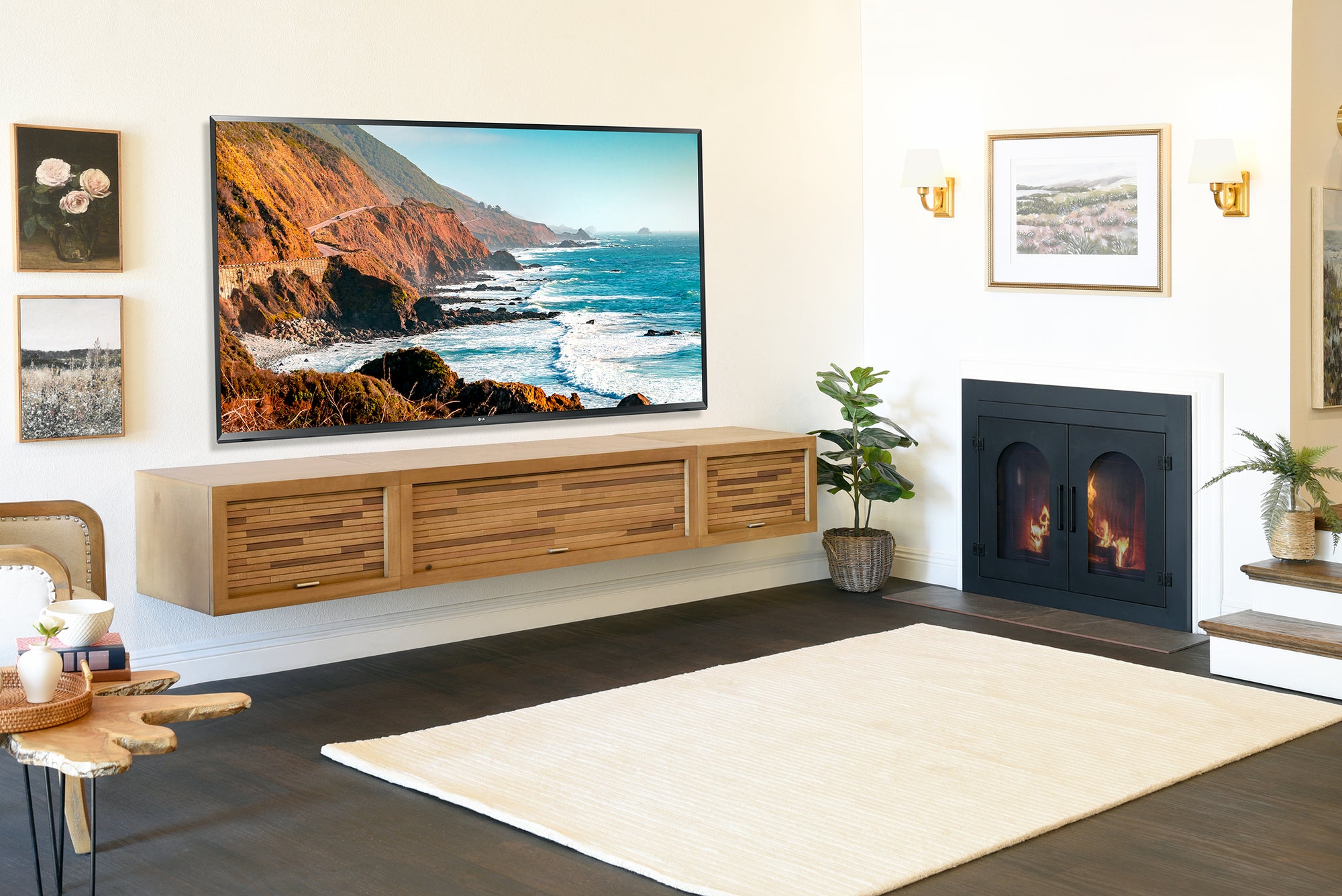 Wall Mount TV Stand Light Wood Entertainment Center - ECO GEO - Wheat
