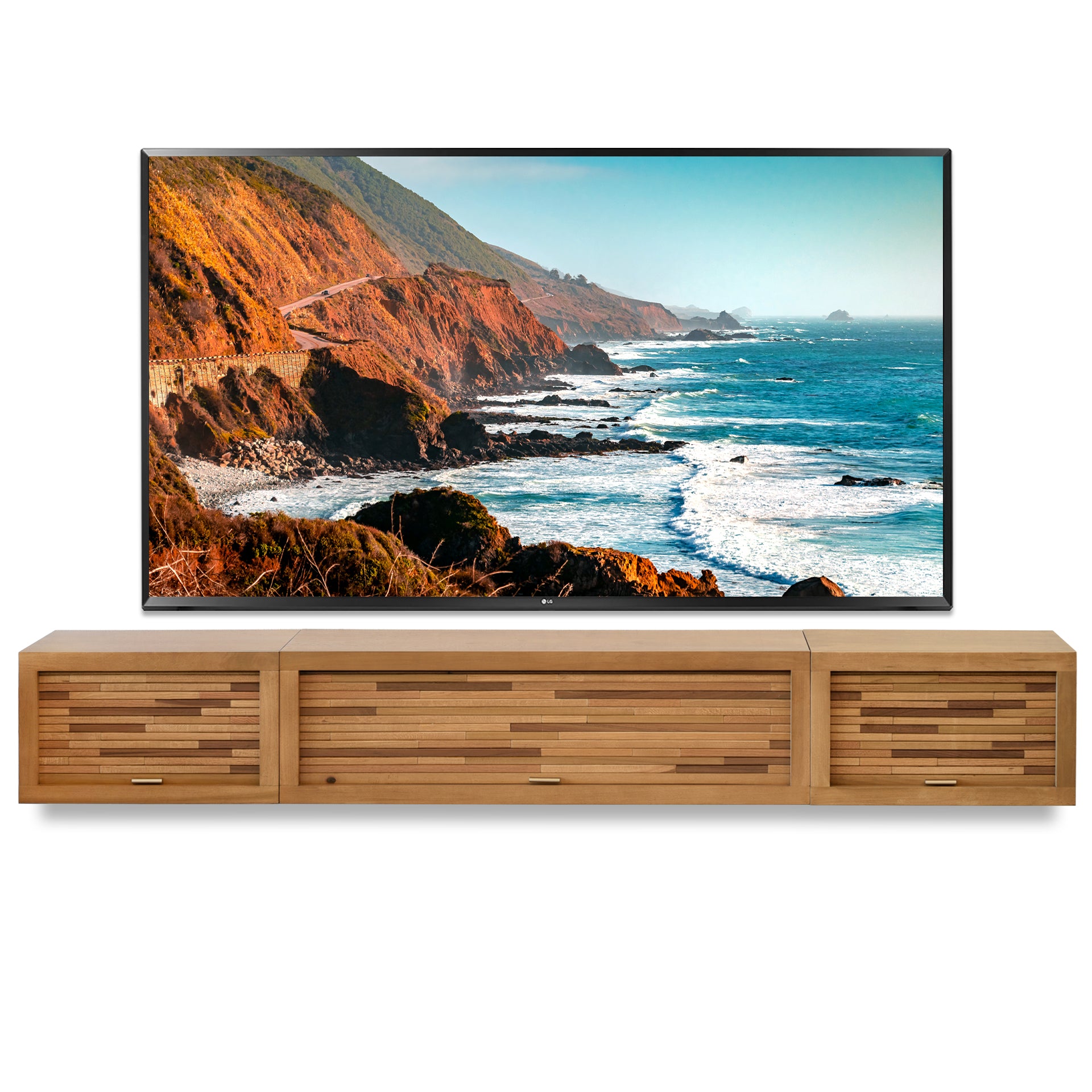 Wall Mount TV Stand Light Wood Entertainment Center - ECO GEO - Wheat