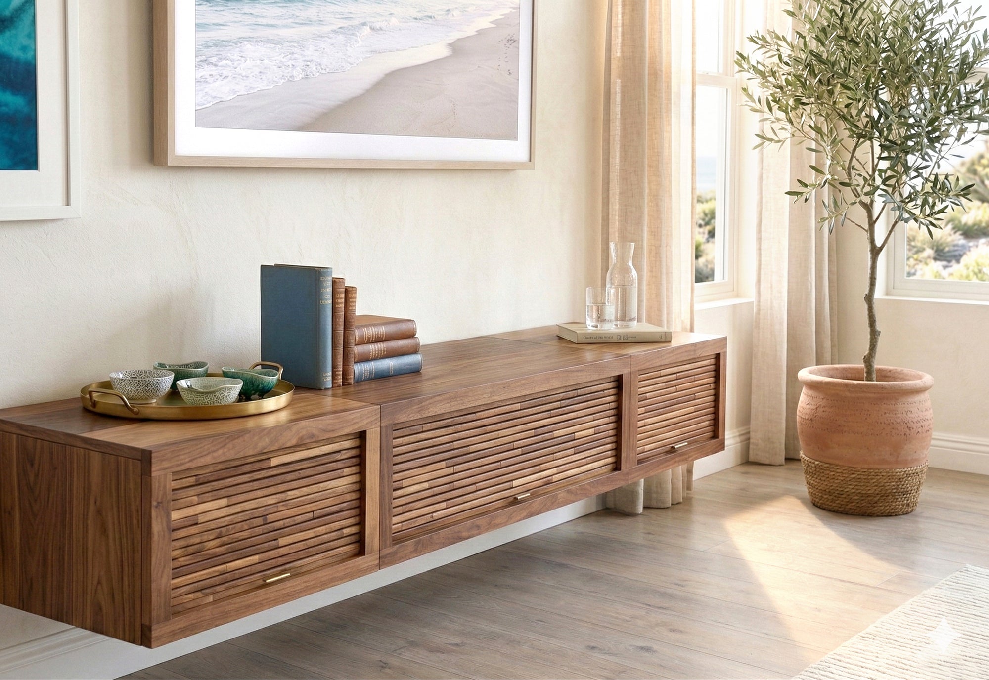 Walnut Floating TV Stand Wall Mount TV Entertainment Center Media Console - ECO GEO - Walnut