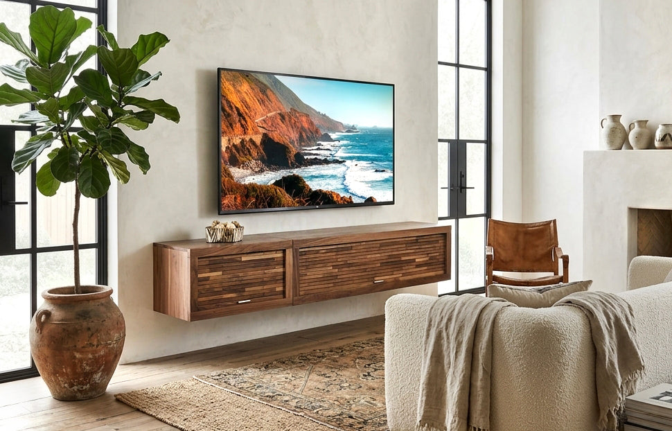 Walnut Floating TV Stand Wall Mount Media Console - ECO GEO - Walnut