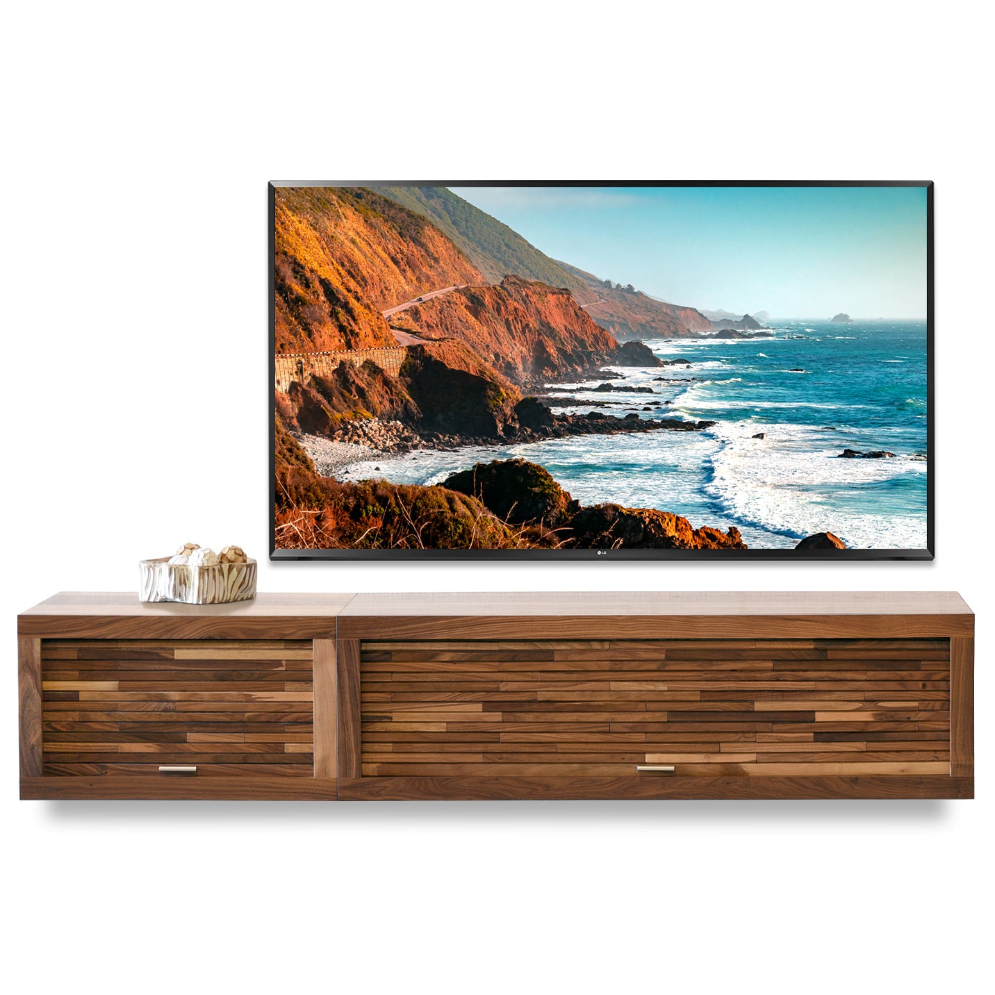 Walnut Floating TV Stand Wall Mount Media Console - ECO GEO - Walnut