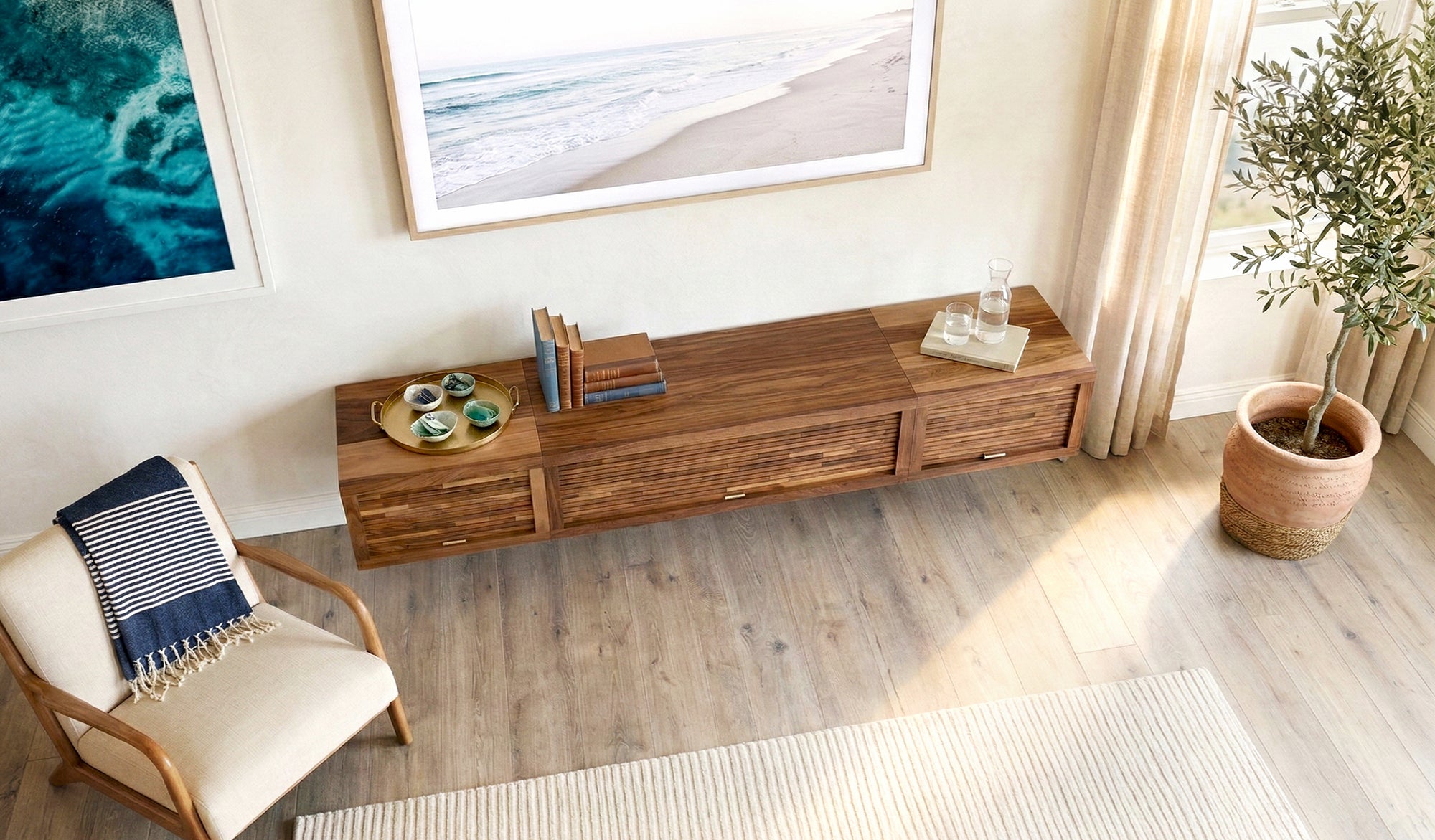 Walnut Floating TV Stand Wall Mount TV Entertainment Center Media Console - ECO GEO - Walnut