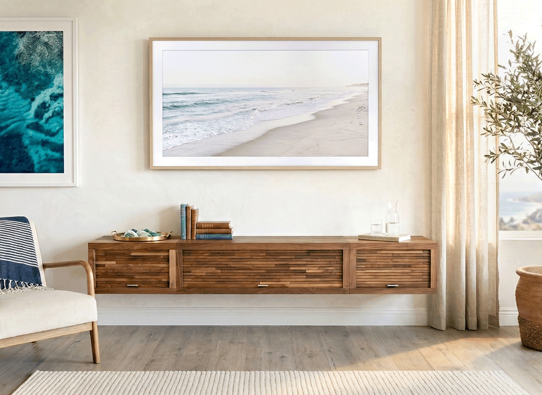 Walnut Floating TV Stand Wall Mount TV Entertainment Center Media Console - ECO GEO - Walnut