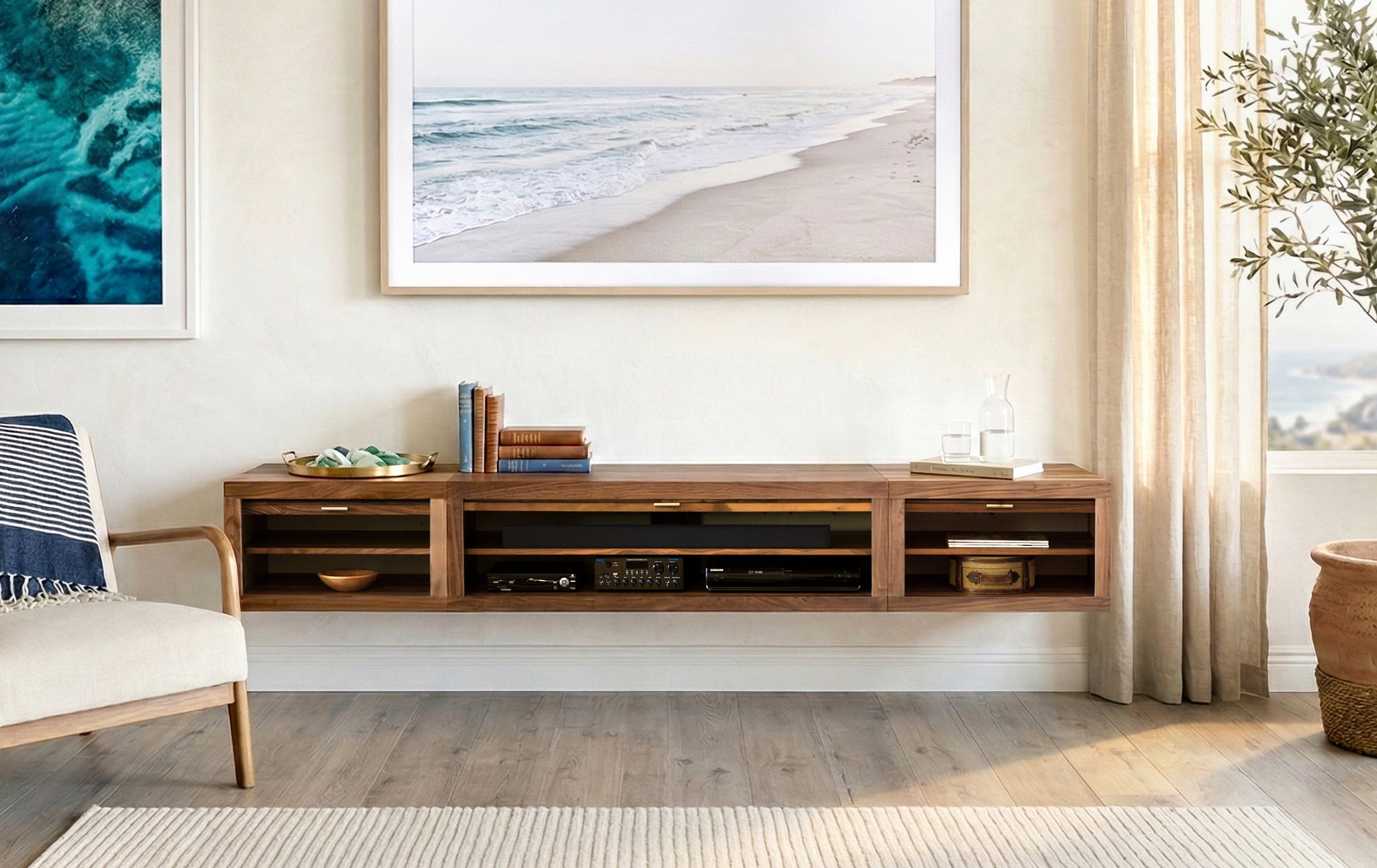 Walnut Floating TV Stand Wall Mount TV Entertainment Center Media Console - ECO GEO - Walnut