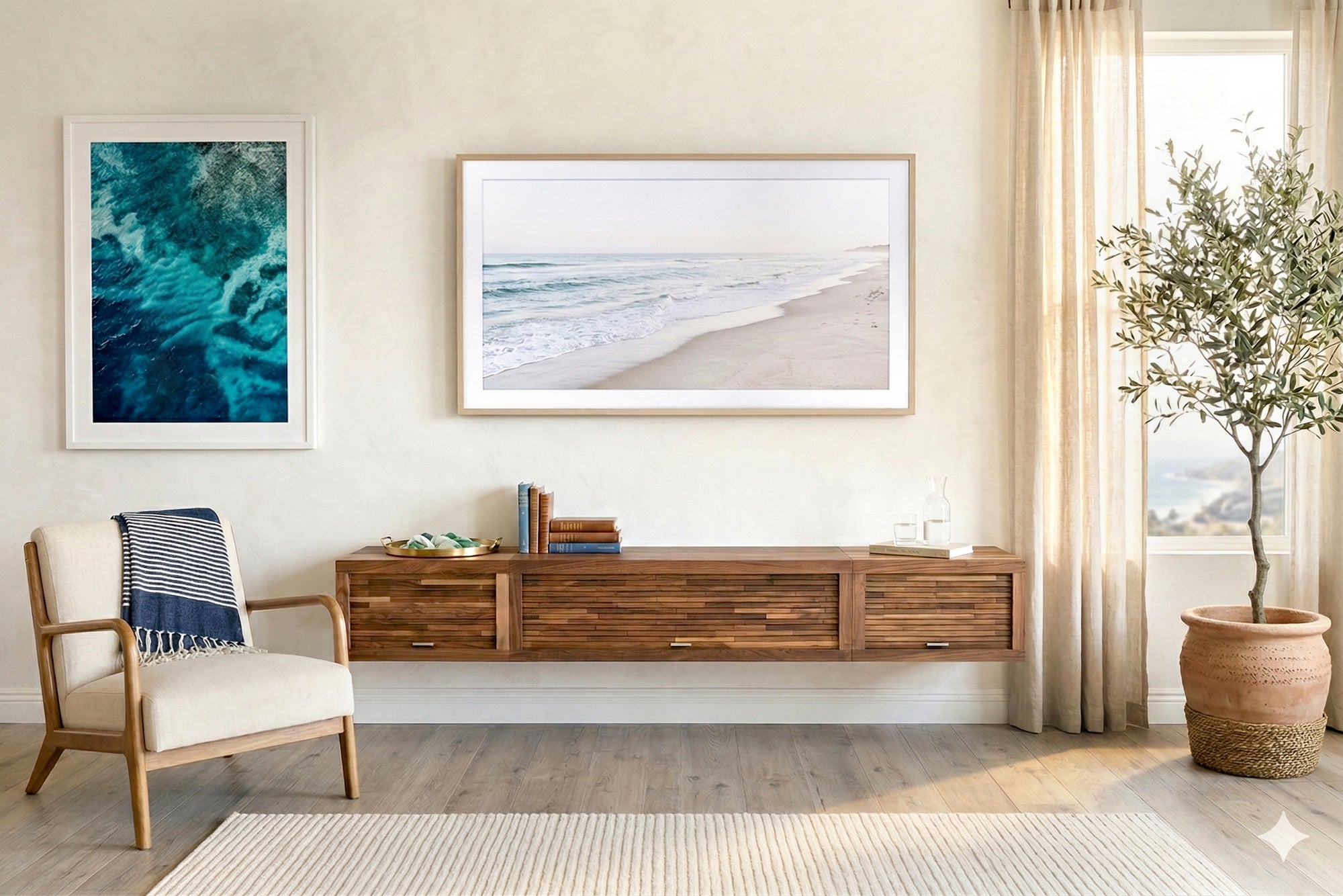 Walnut Floating TV Stand Wall Mount TV Entertainment Center Media Console - ECO GEO - Walnut