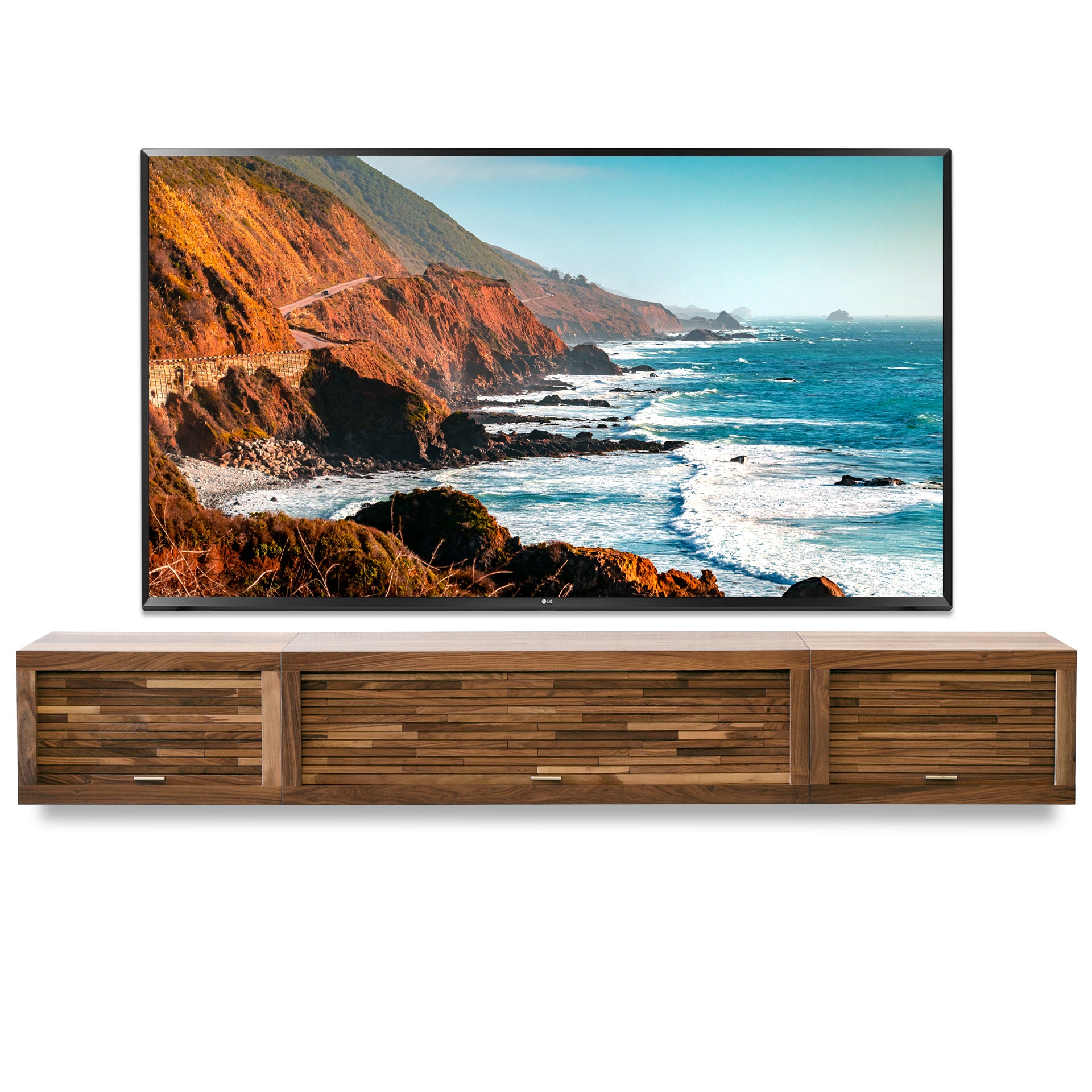 Walnut Floating TV Stand Wall Mount TV Entertainment Center Media Console - ECO GEO - Walnut