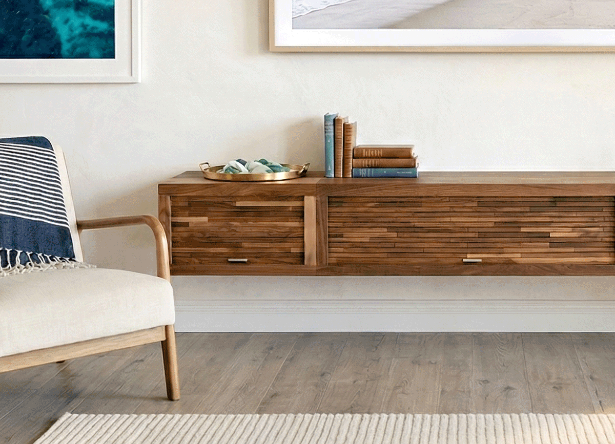Walnut Floating TV Stand Wall Mount Media Console - ECO GEO - Walnut