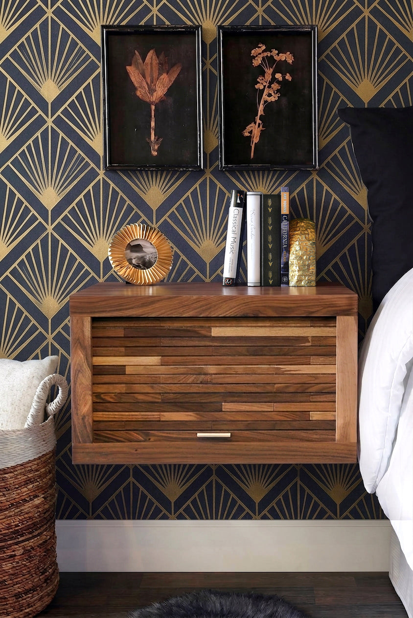 Walnut Floating Wall Mount Nightstand Pair Mid Century Modern - ECO GEO - Walnut