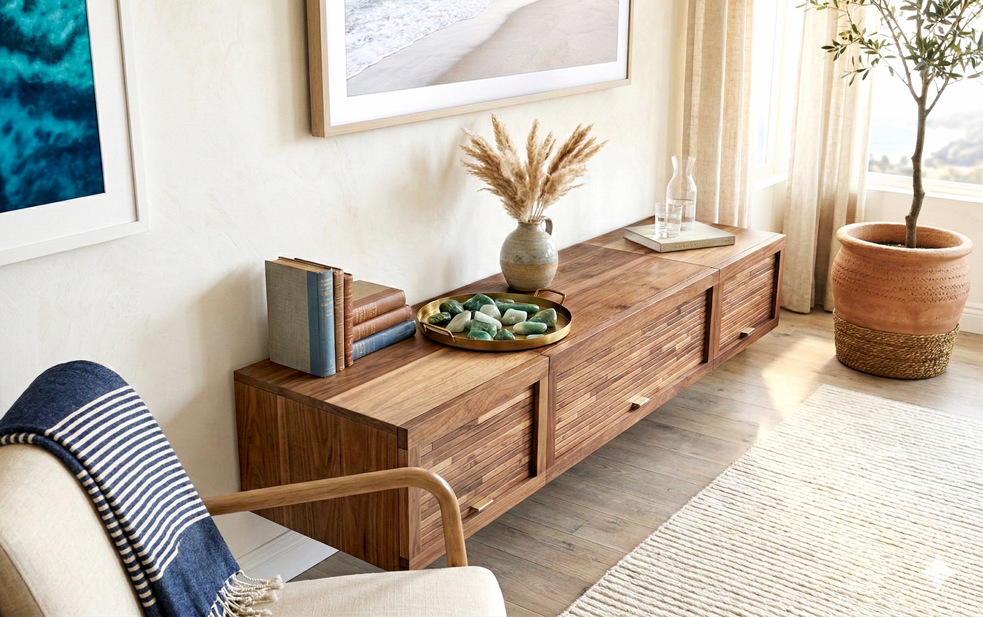 Walnut Floating TV Stand Wall Mount TV Entertainment Center Media Console - ECO GEO - Walnut