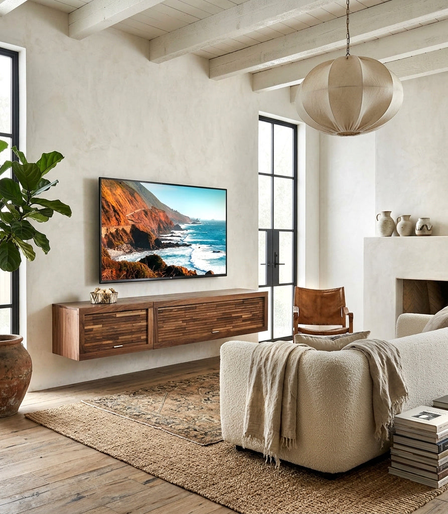 Walnut Floating TV Stand Wall Mount Media Console - ECO GEO - Walnut
