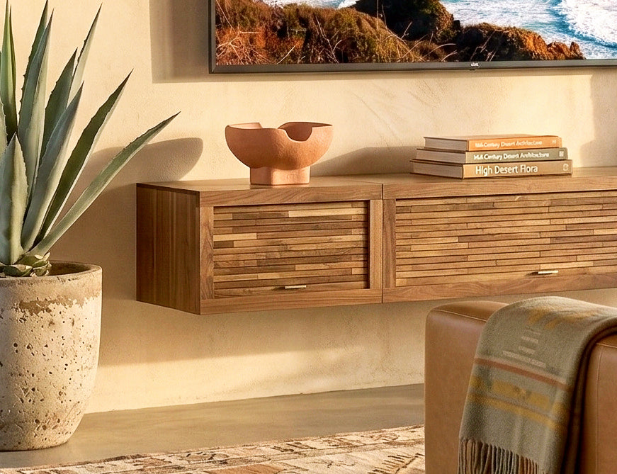Walnut Floating TV Stand Wall Mount Media Console - ECO GEO - Walnut