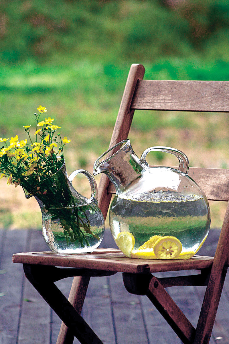 Modern Circular Tilted Glass Beverage Pitcher