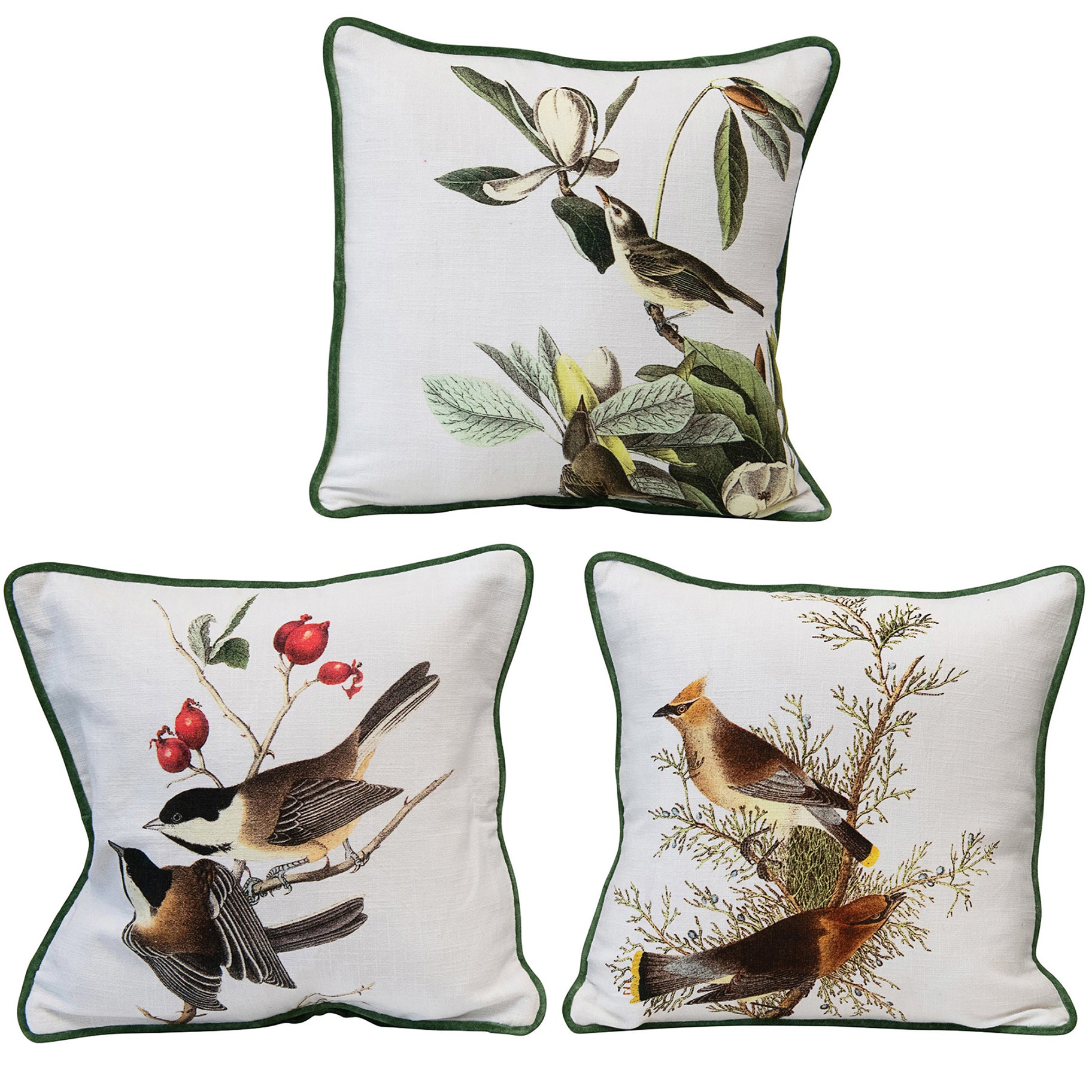 Winter Bird Pillows Christmas Cottage Decor - Set of 3