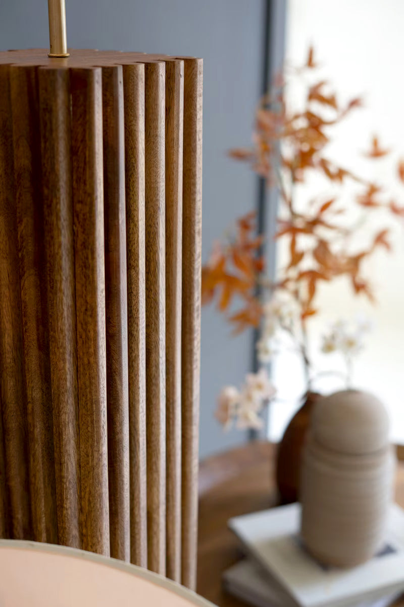 Modern Wood Spindle Floor Lamp With Fabric Shade