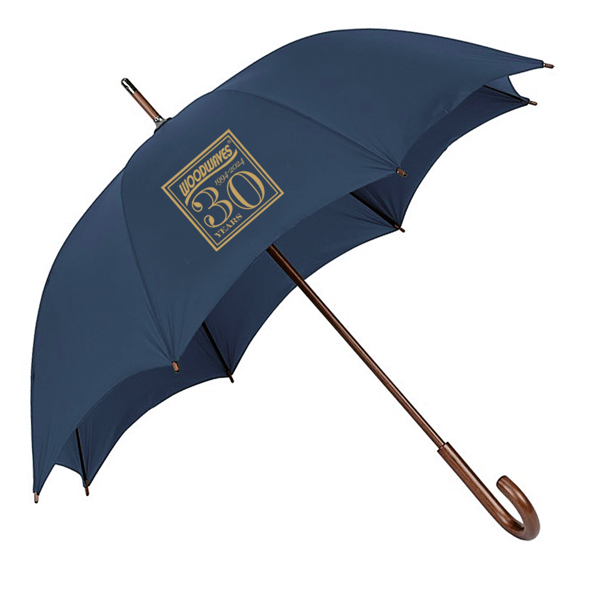 Woodwaves 30th Anniversary Navy Blue Wood Handle Auto Open Umbrella