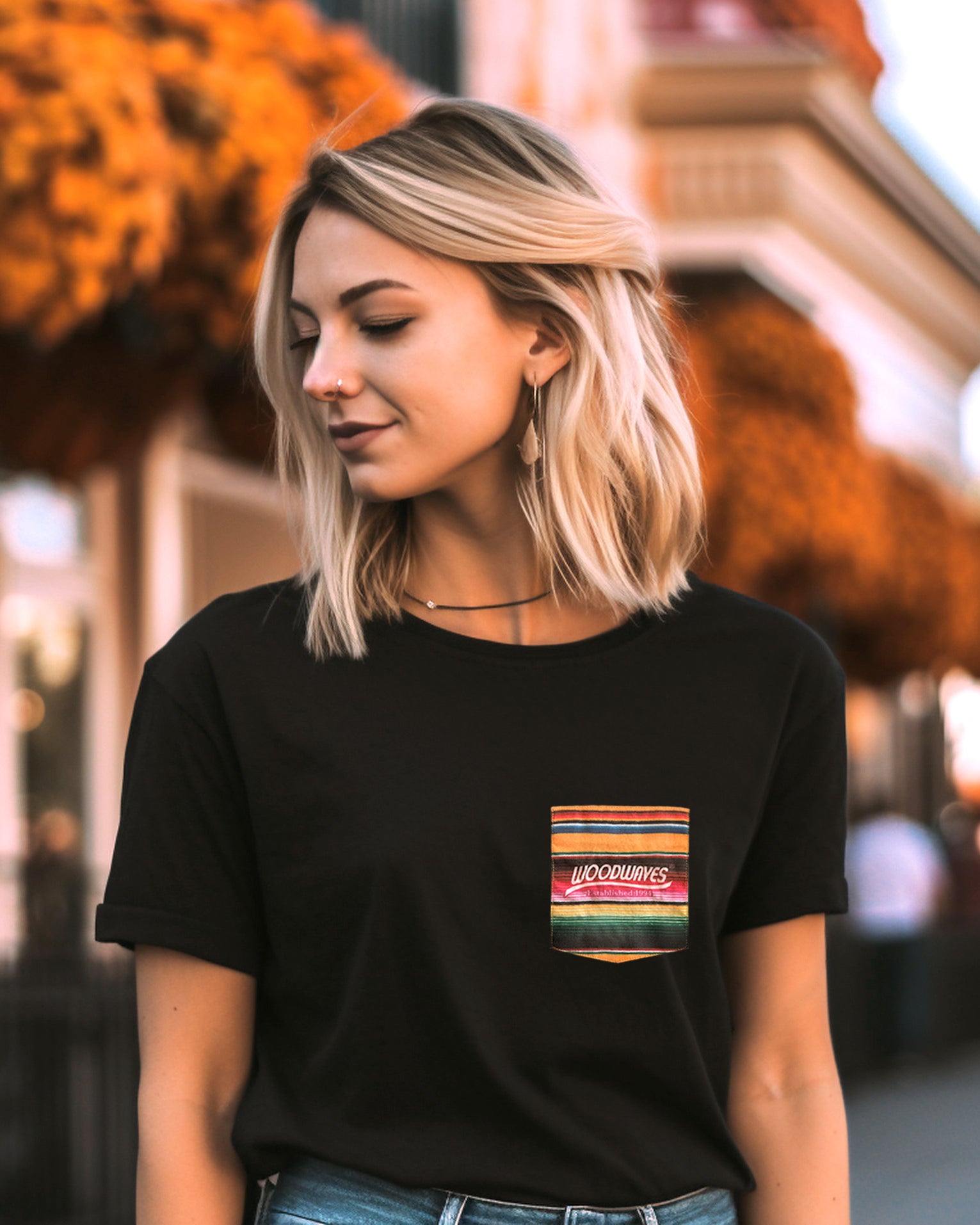 Woodwaves Yellow Serape Pocket Tee - Black
