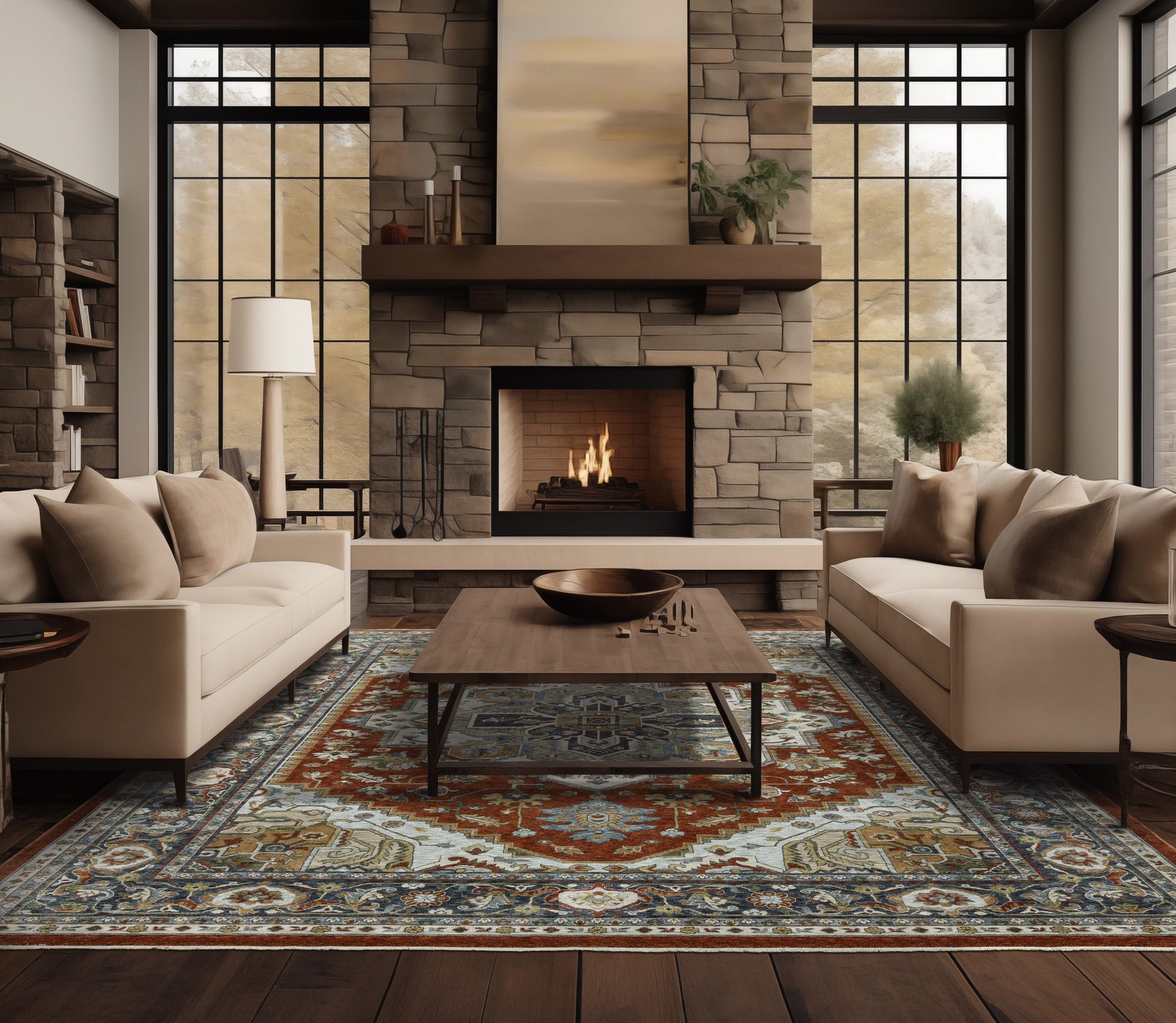 Rust Red Blues Beige Grey Gold Green Traditional Persian Classic Area Rug