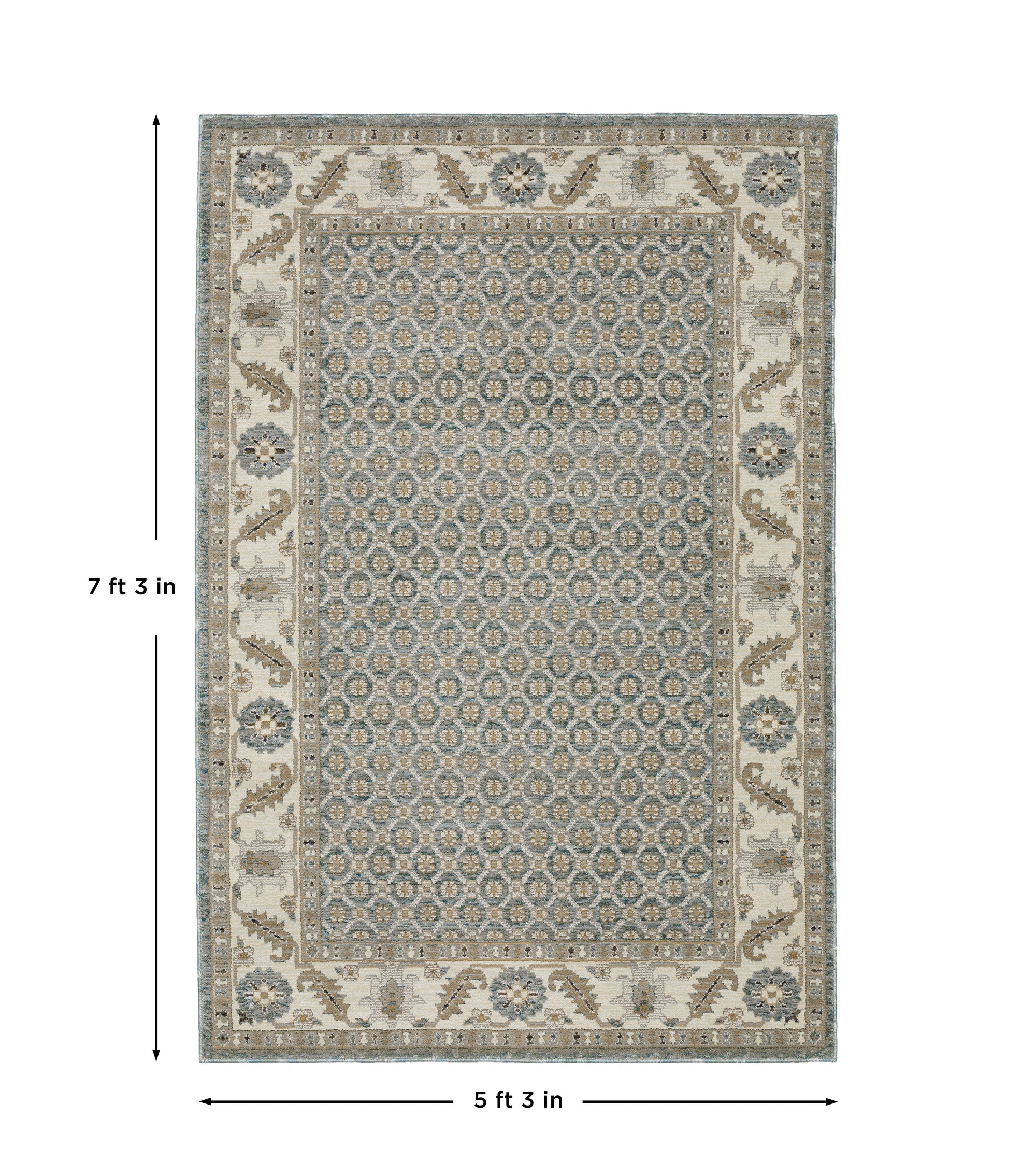 Blue Ivory Grey Beige Brown Teal Gold Traditional   Area Rug