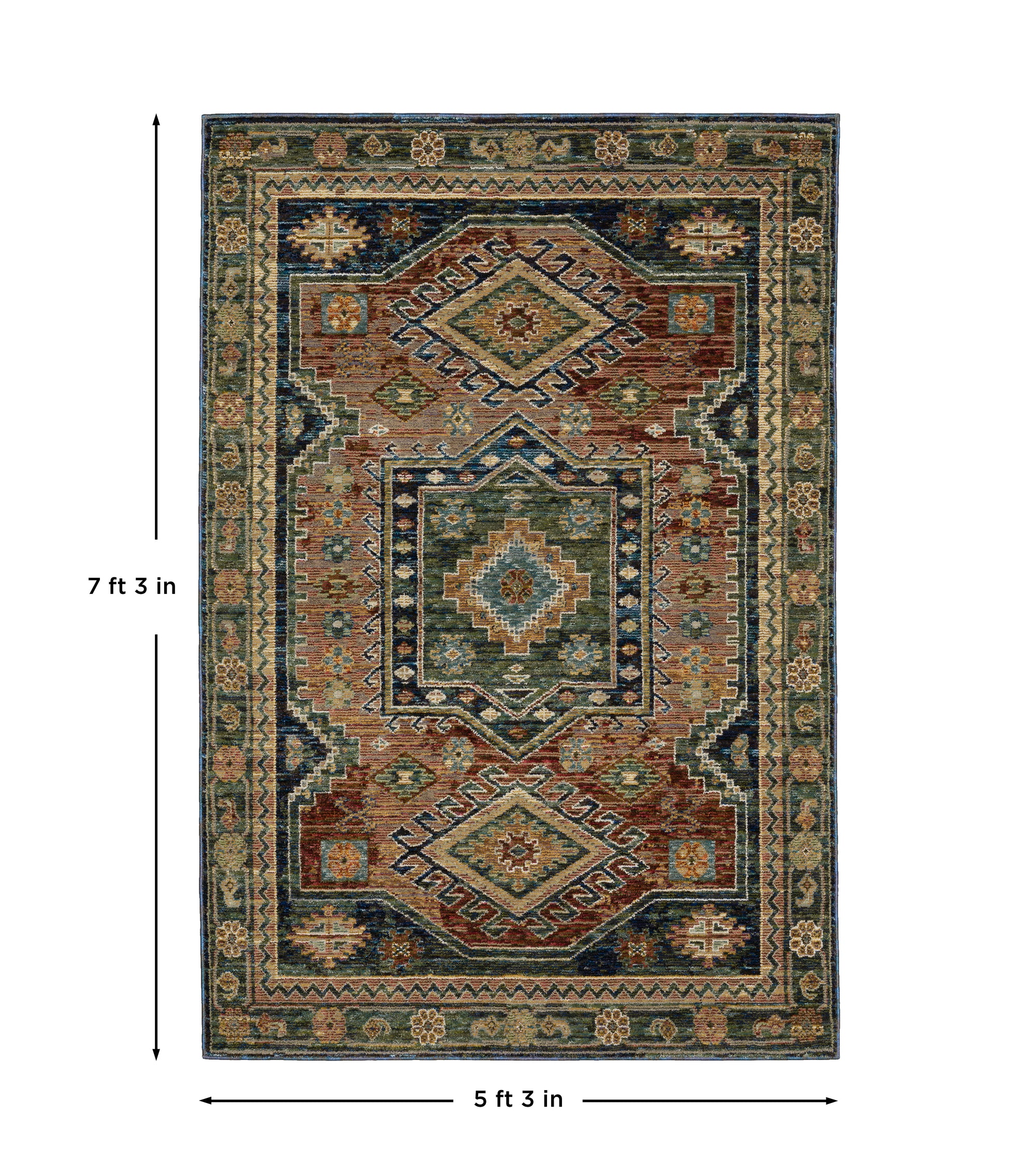 Blue Rust Green Red Teal Gold Purple Orange Bohemian Southwestern Traditional Area Rug