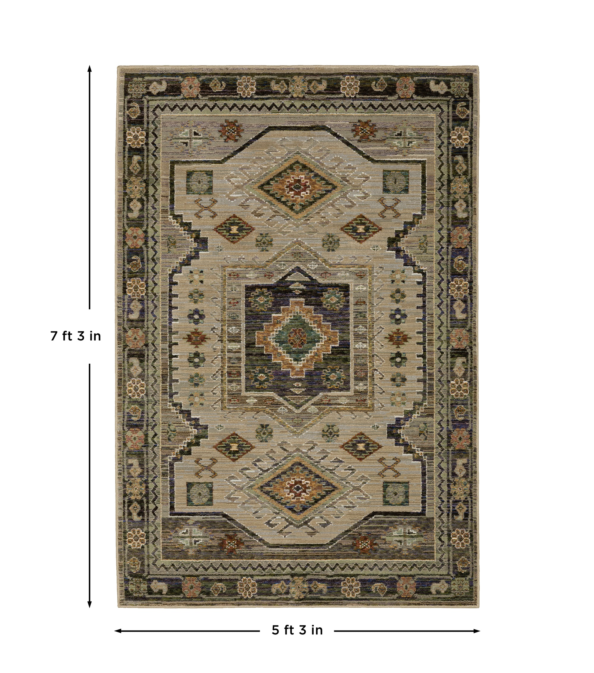 Green Grey Pale Blue Gold Rust Orange Ivory Purple Brown Bohemian Southwestern Traditional Area Rug