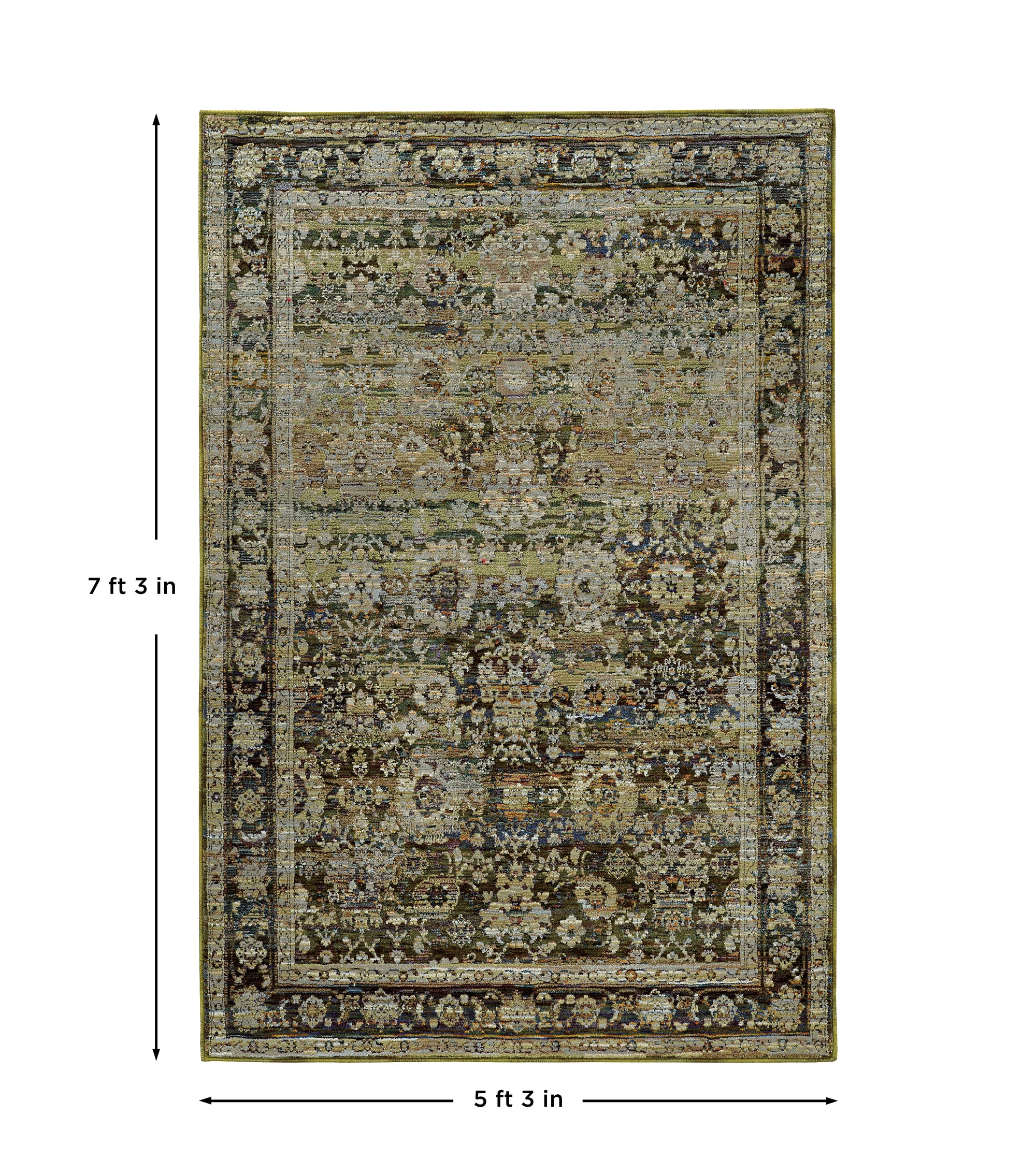 Green Brown Traditional Vintage Bohemian Area Rug
