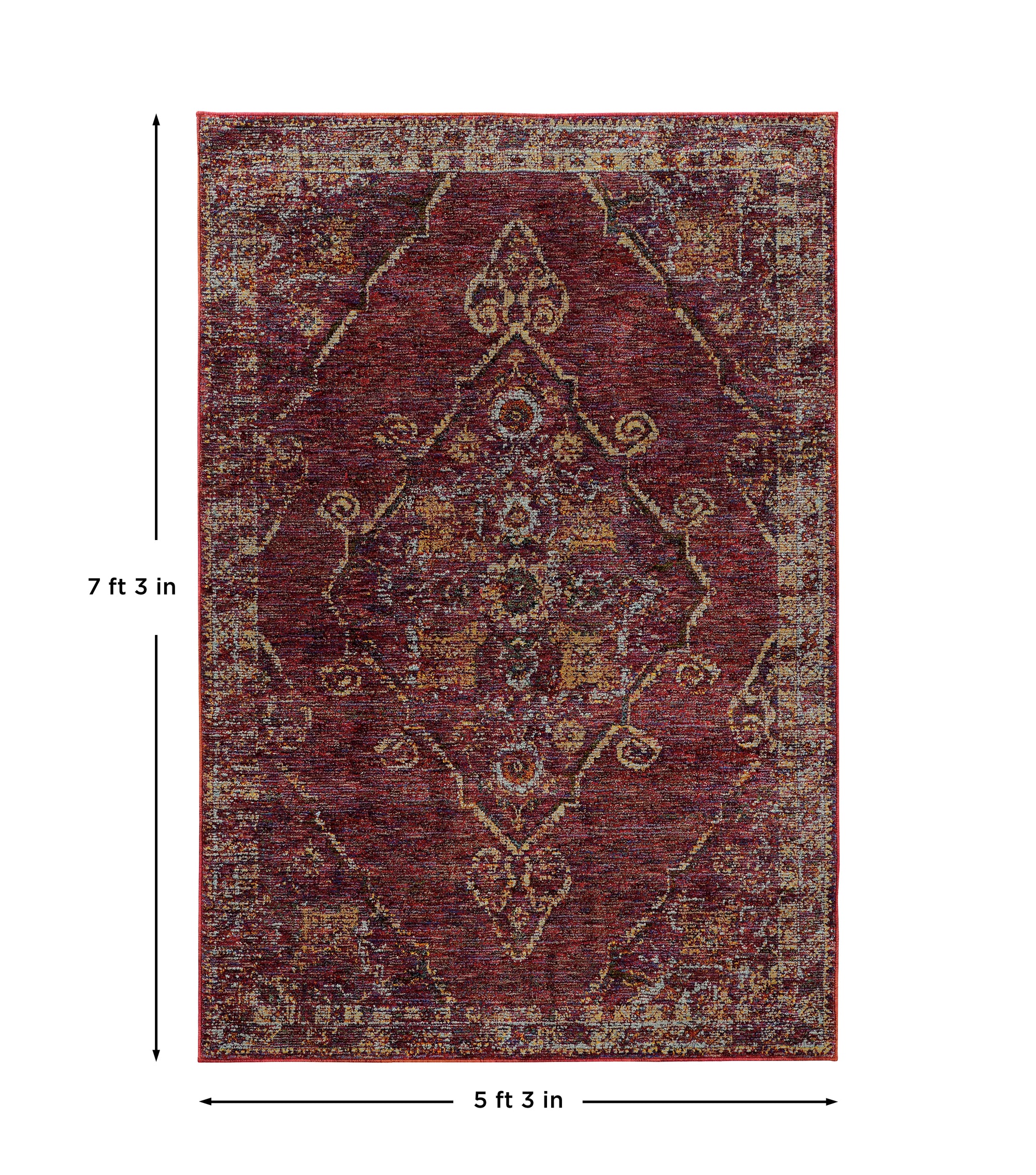 Red Gold Traditional Vintage Bohemian Area Rug