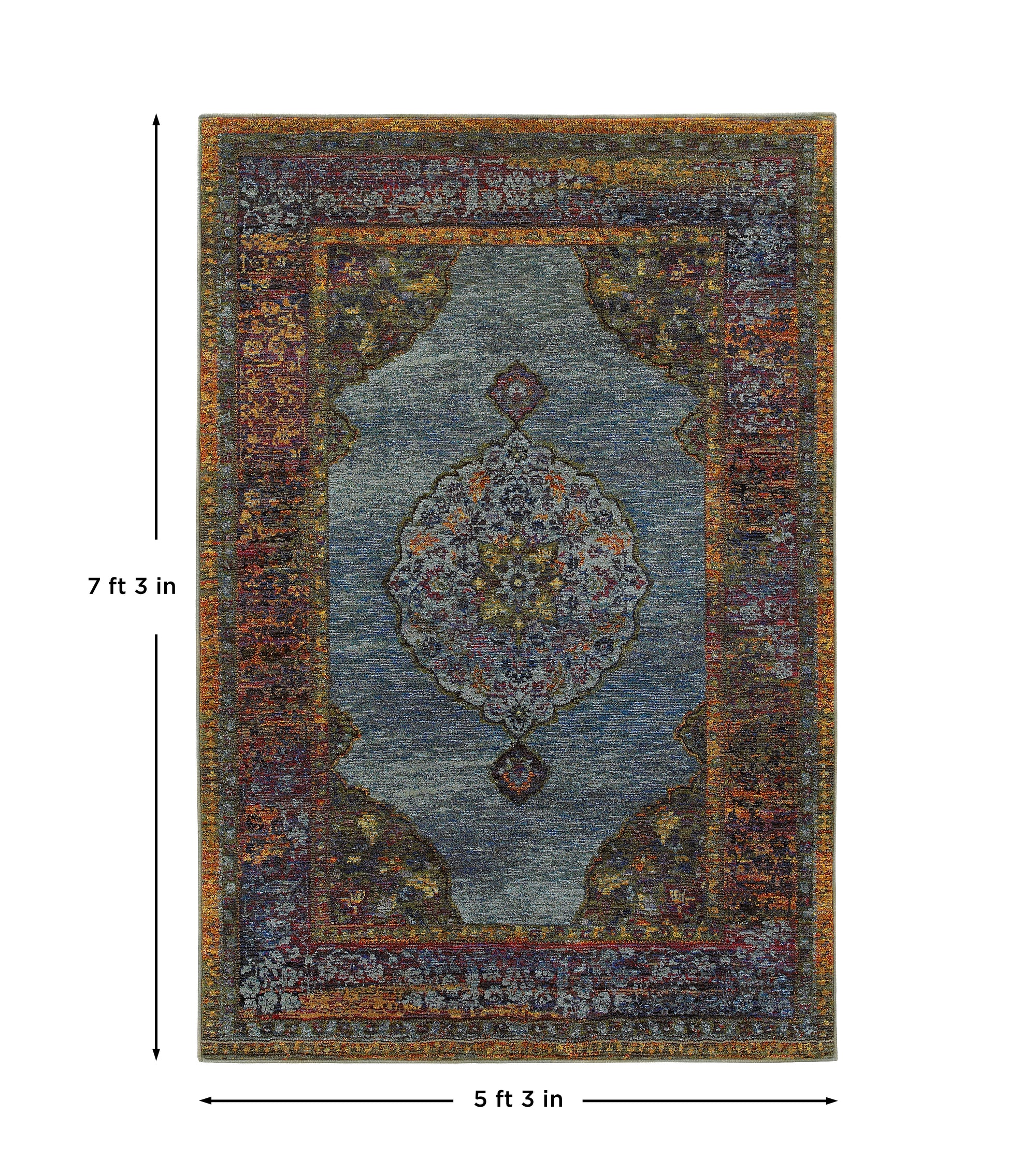 Blue Gold Green Red Orange Purple Traditional Vintage Bohemian Area Rug