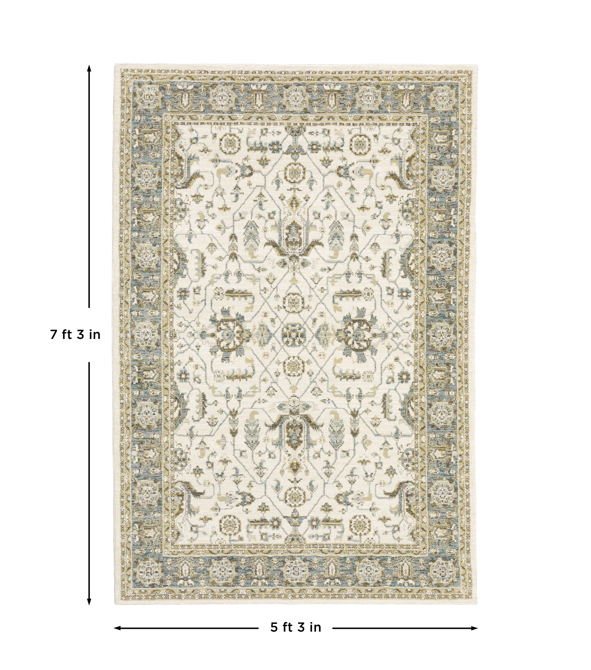 Ivory Grey Blue Traditional Vintage Bohemian Area Rug